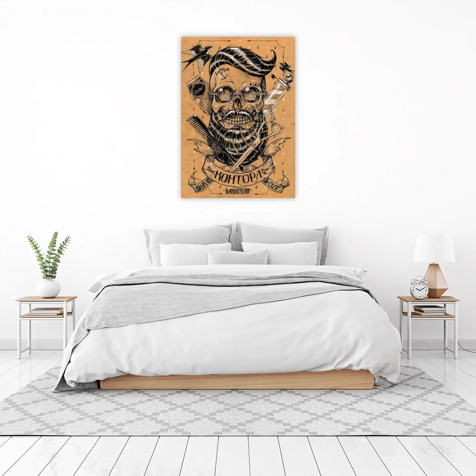 Barber Skull Tattoo Style Wall Art