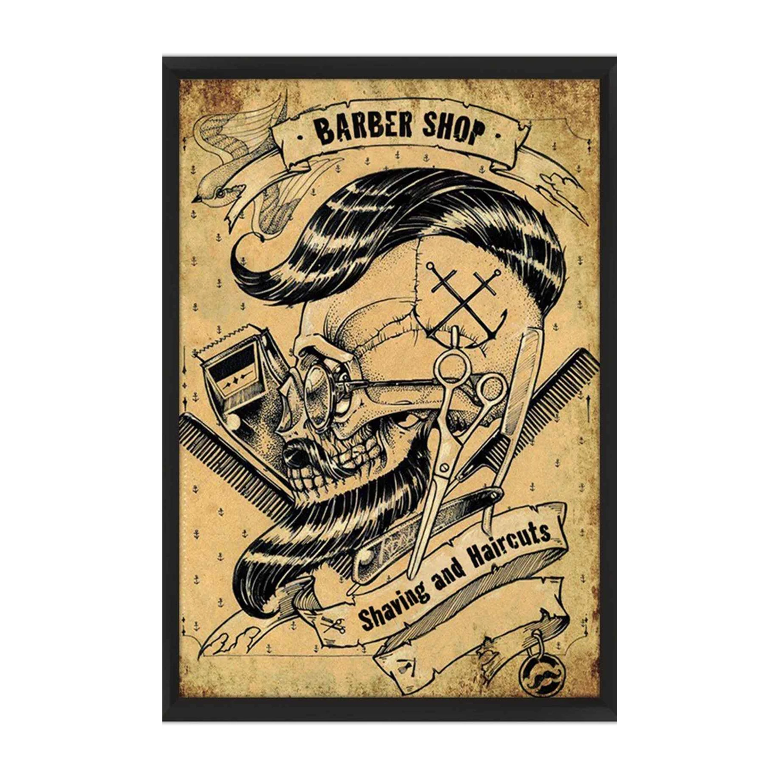 Vintage Skull Barber Shop Wall Art