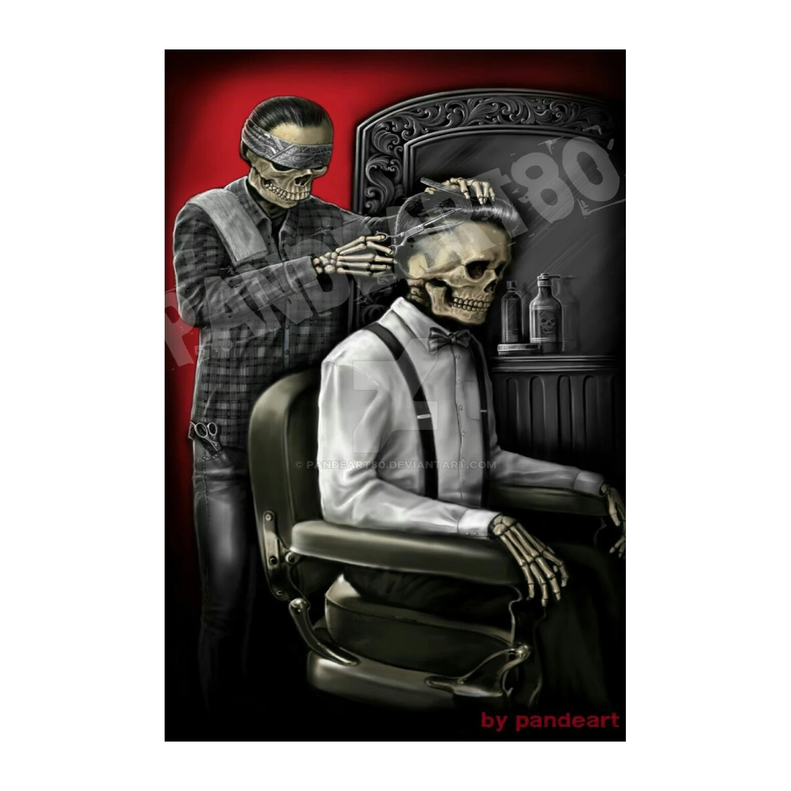 Skeleton Barber Shop Art Wall Art