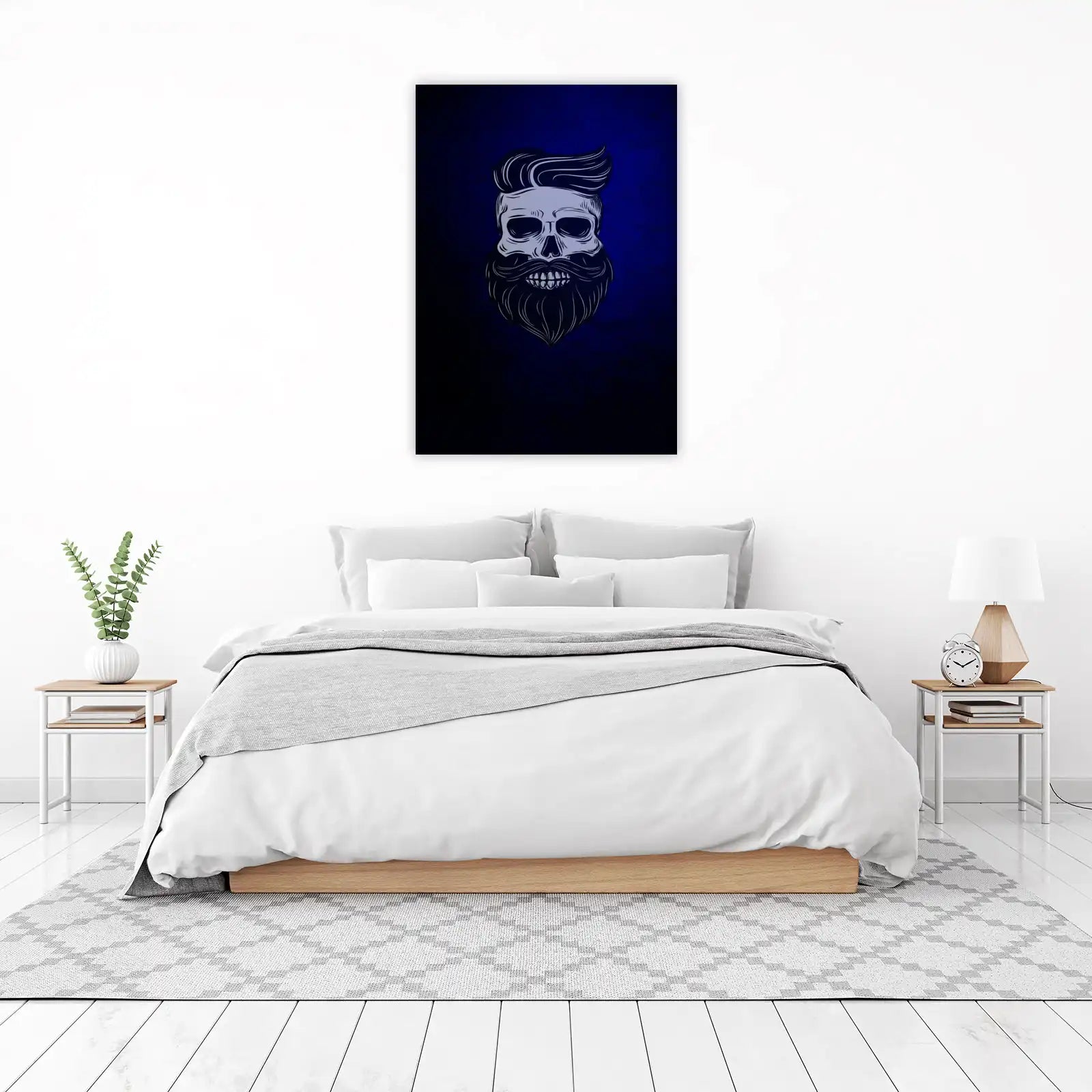Stylish Bearded Skull Blue Wall Art