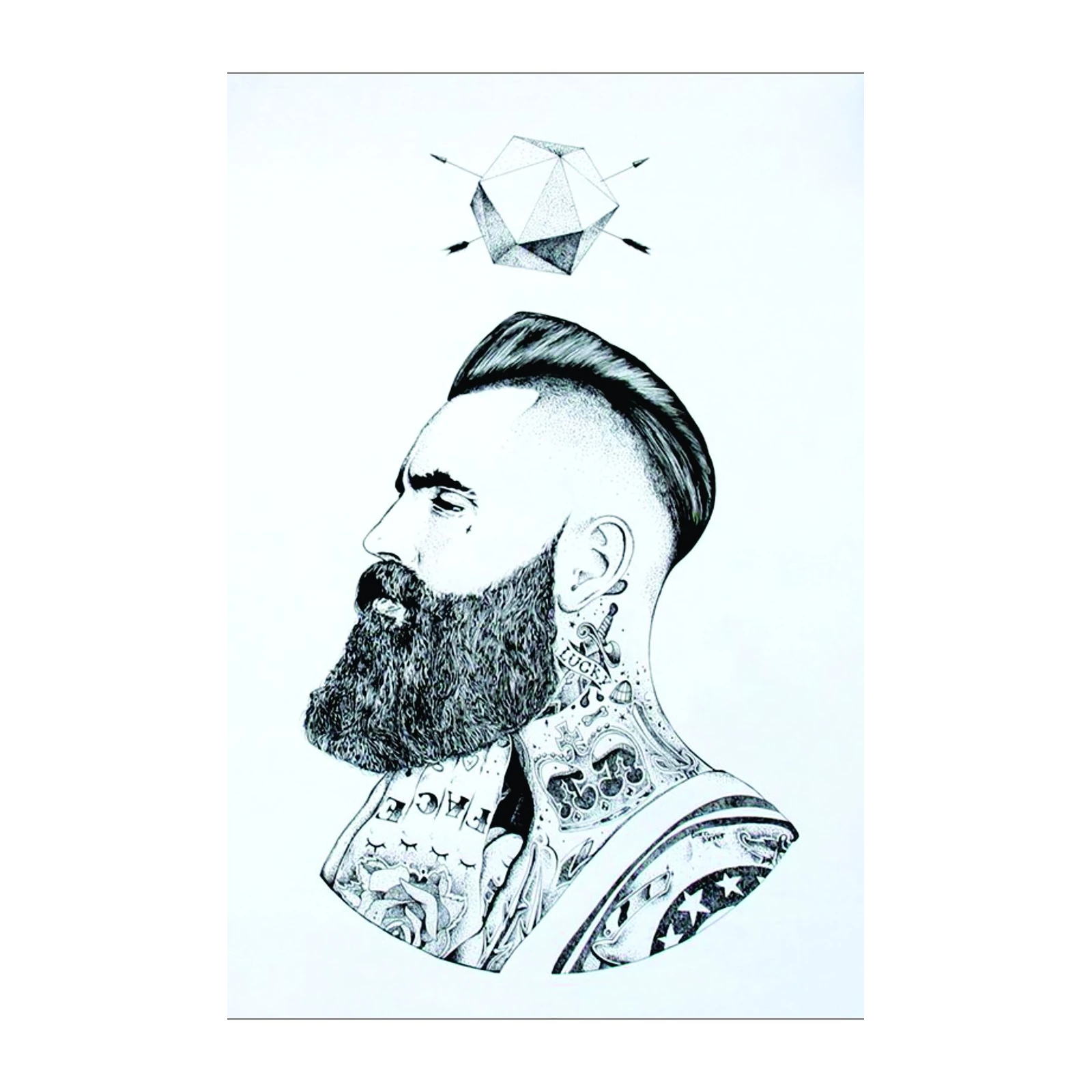 Urban Edge Bearded Man Tattoo Art Wall Art