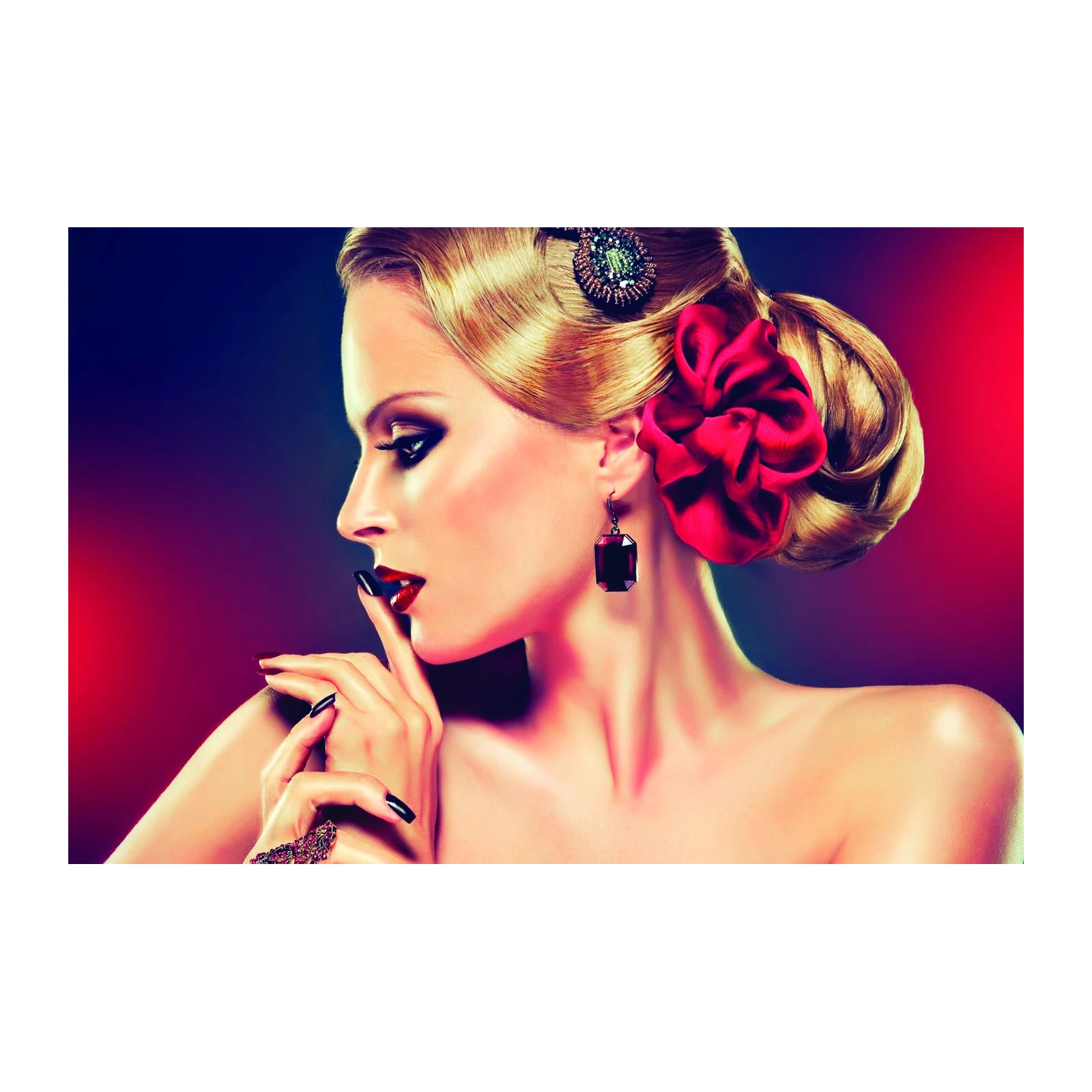 Glamorous Woman Red Flower Wall Art