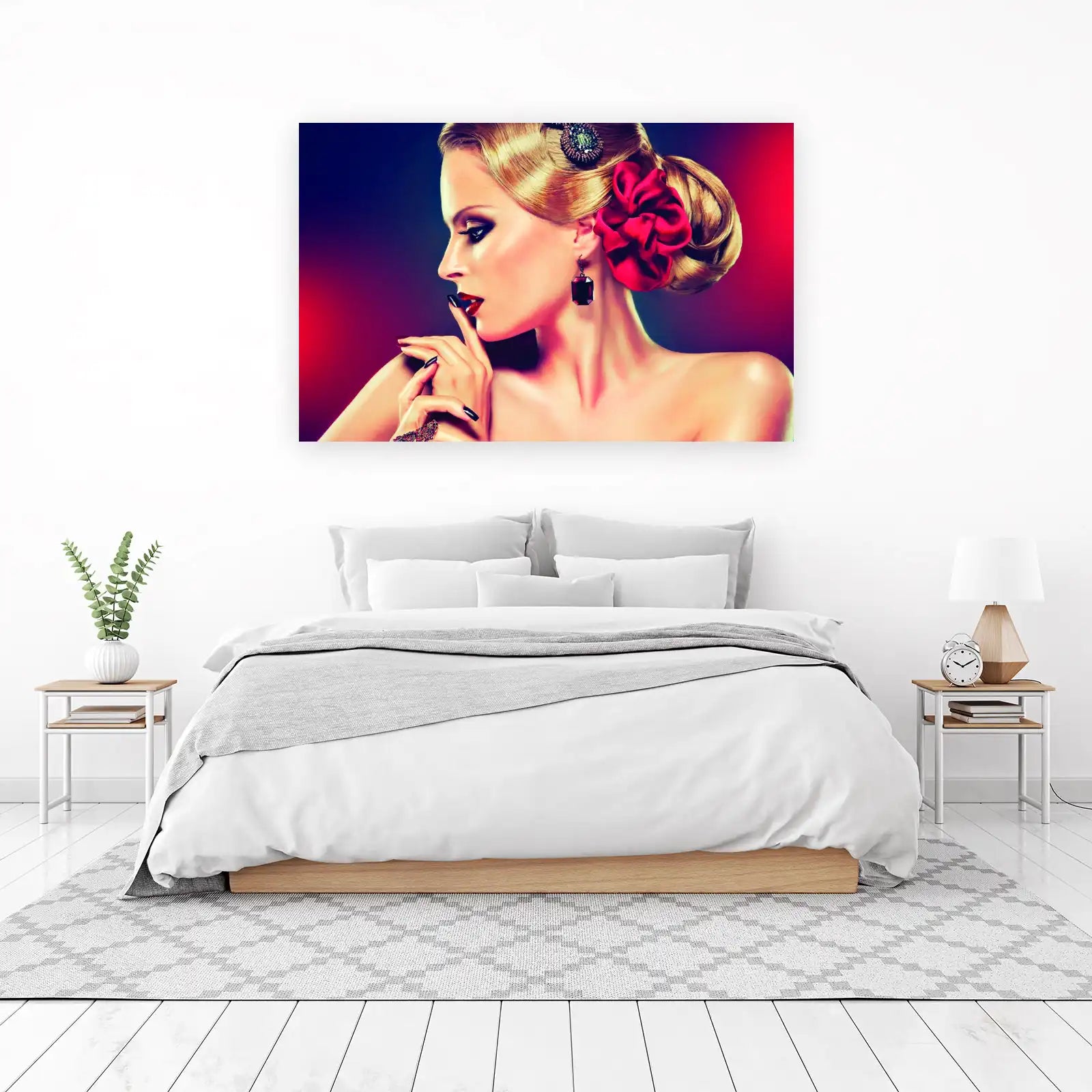 Glamorous Woman Red Flower Wall Art