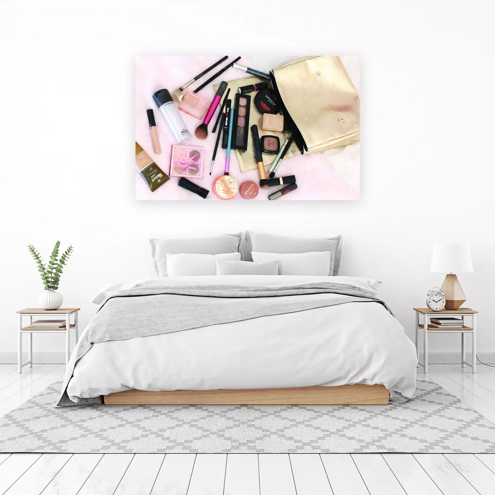 Glamorous Makeup Essentials Gold Wall Art