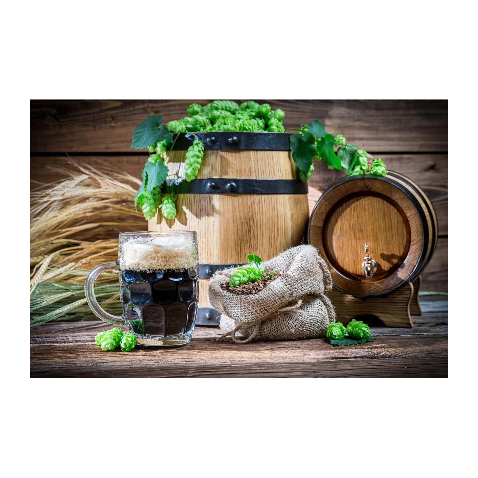 Rustic Brew Barrel & Hops Wall Art