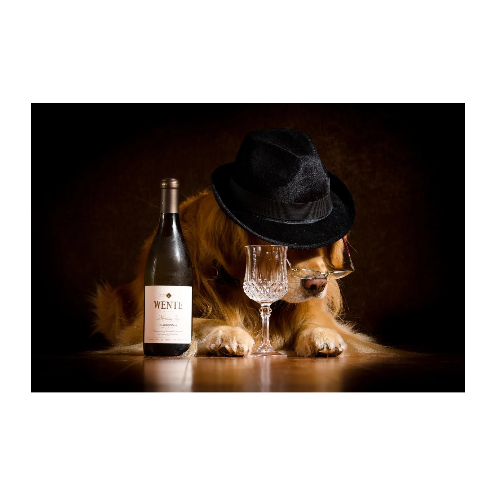 Whimsical Dog & Wine Hat Wall Art