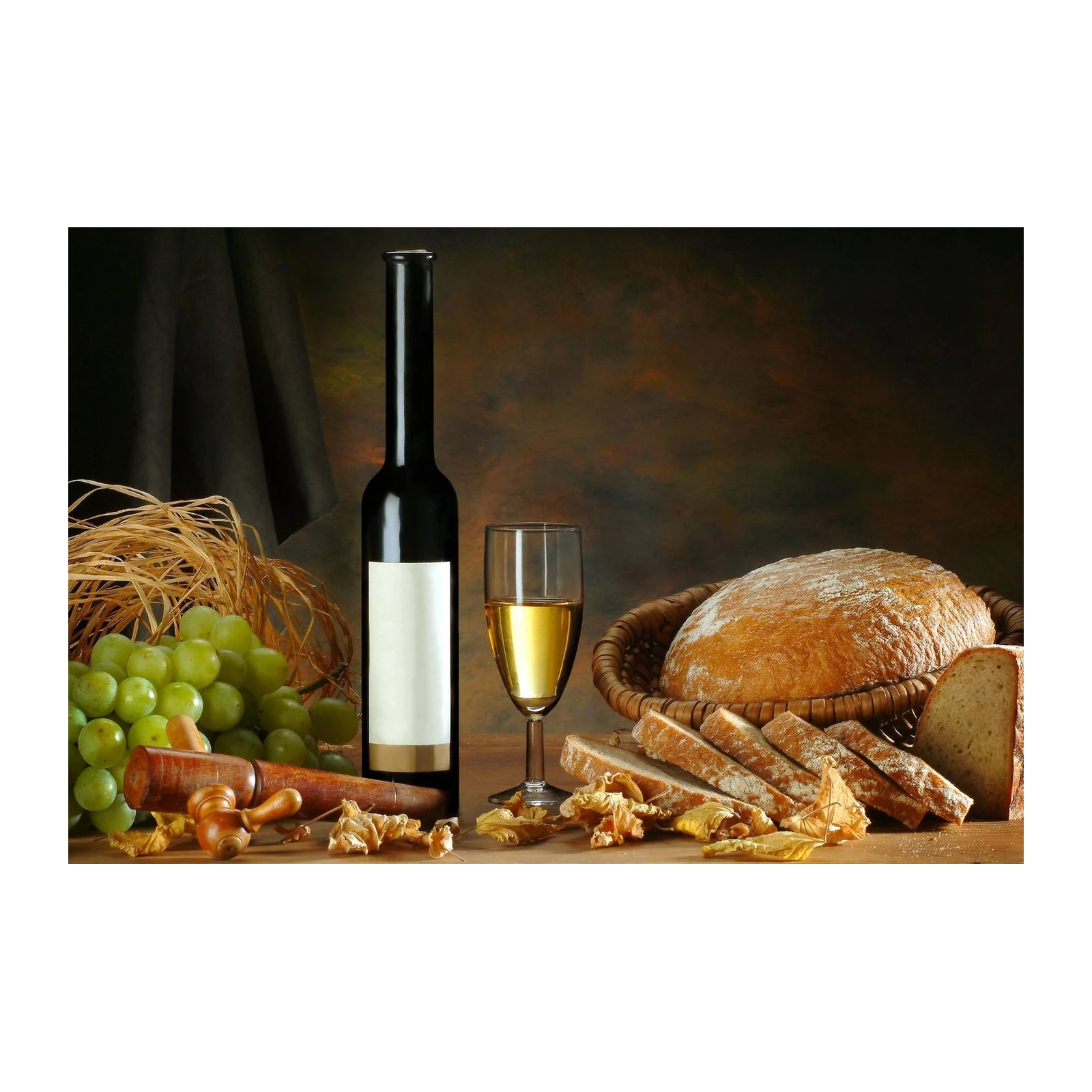 Elegant Wine & Bread Still Life Wall Art