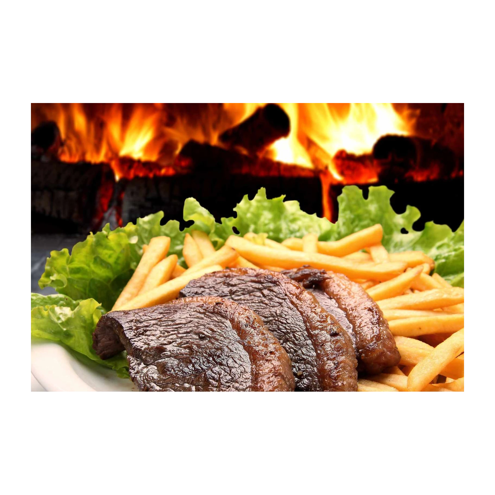 Juicy Steak & Fries Fireplace Wall Art