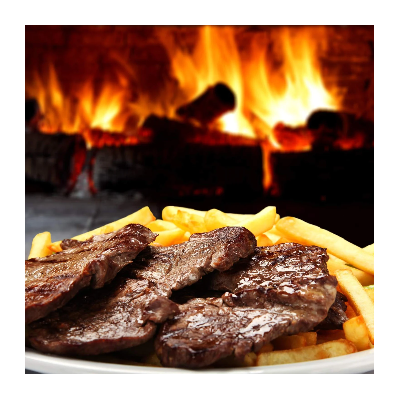 Steak & Fries Cozy Fireplace Wall Art