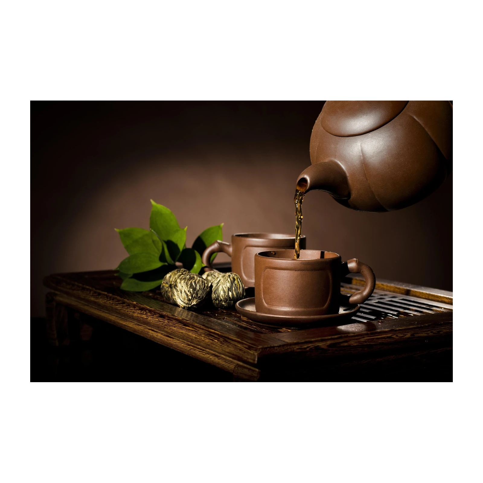 Serene Tea Ritual Brown Ceramic Wall Art