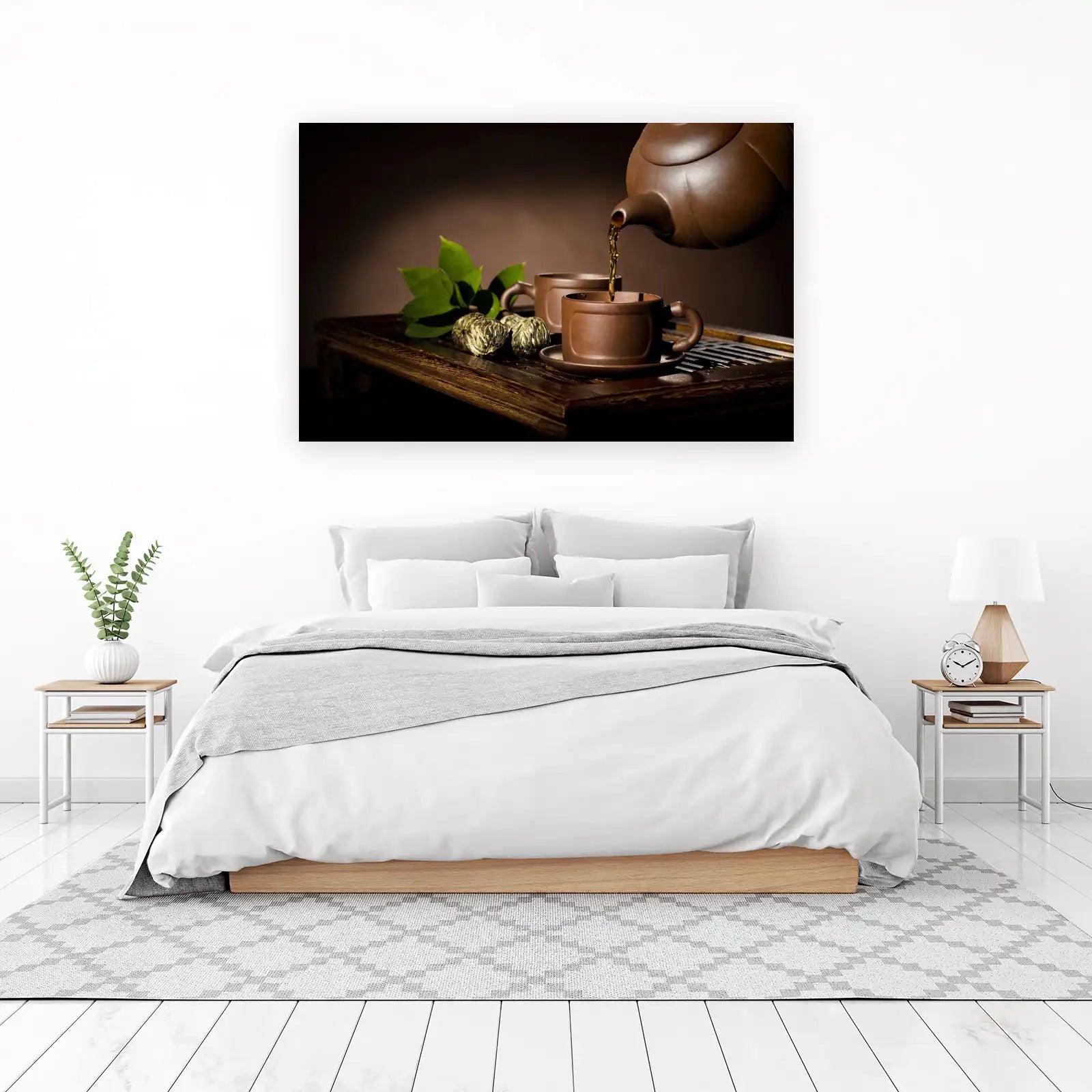 Serene Tea Ritual Brown Ceramic Wall Art