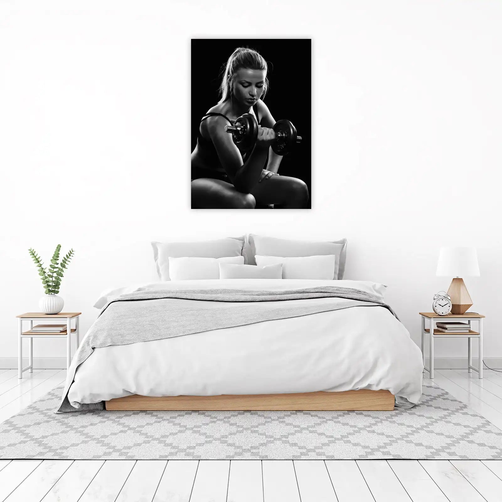 Strong Woman Bicep Curl Black & White Wall Art