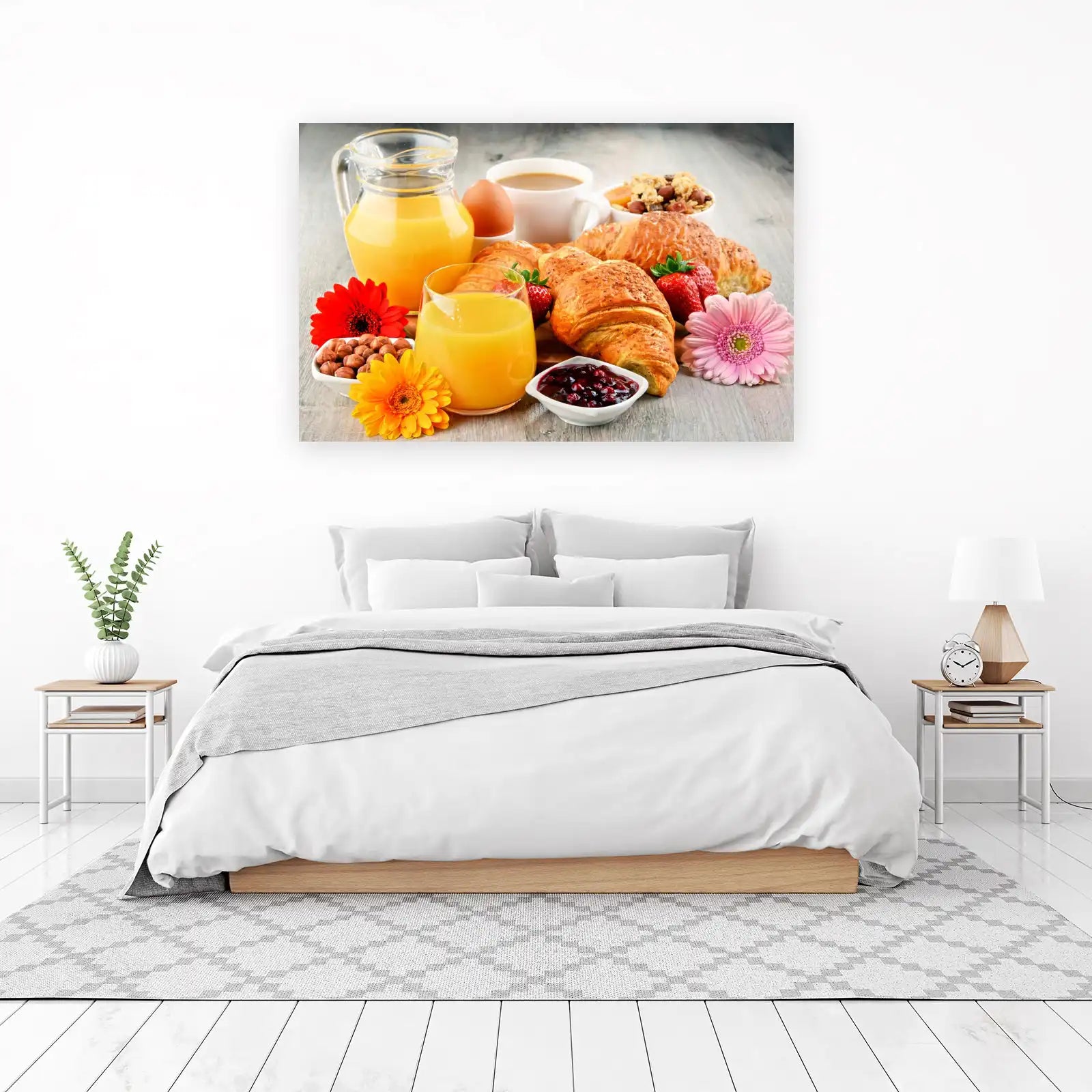 Artistic Breakfast Delights: Croissant & Orange Juice Wall Art
