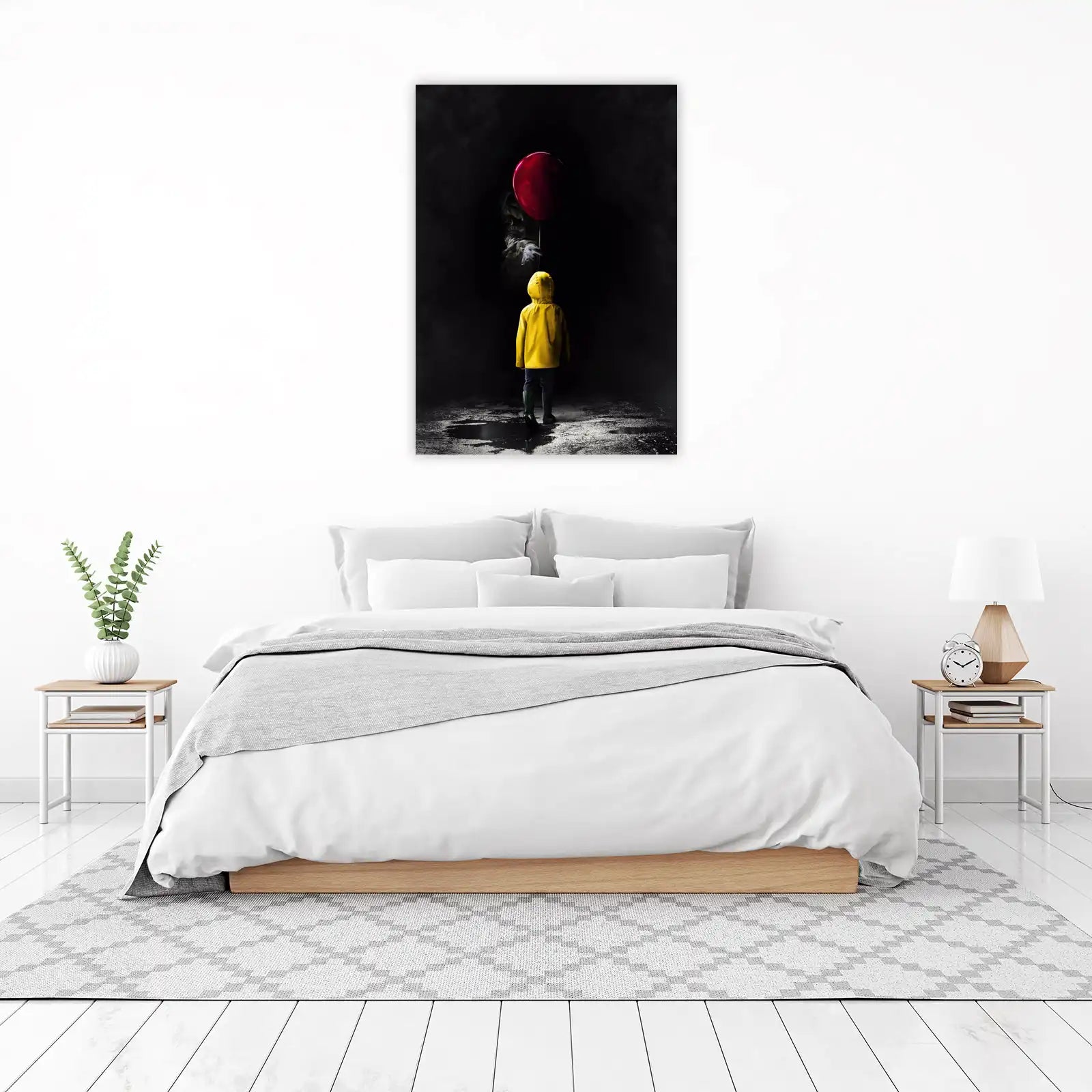 Haunting Yellow Raincoat Boy & Red Balloon Wall Art