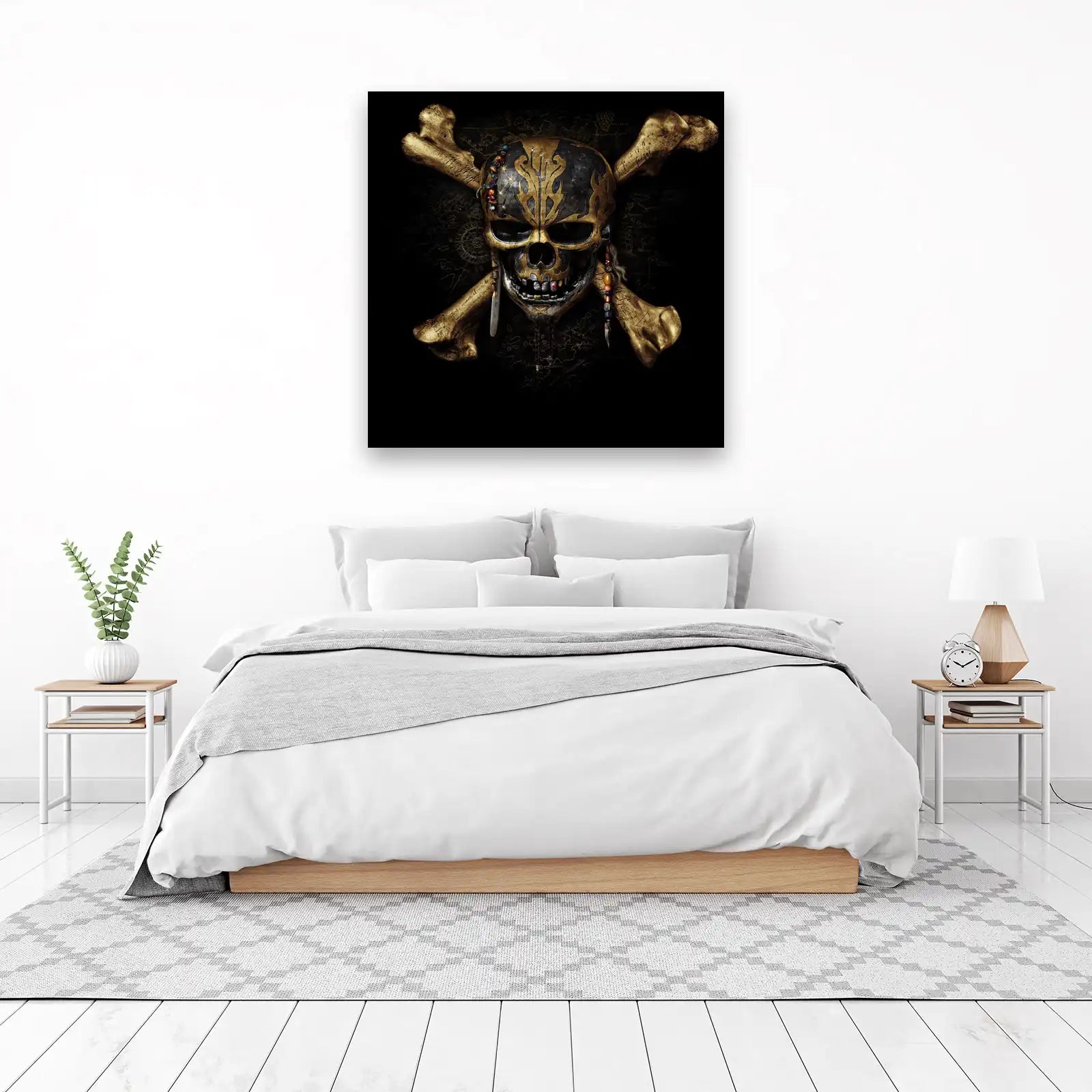 Mysterious Skull & Bones Gold Map Wall Art