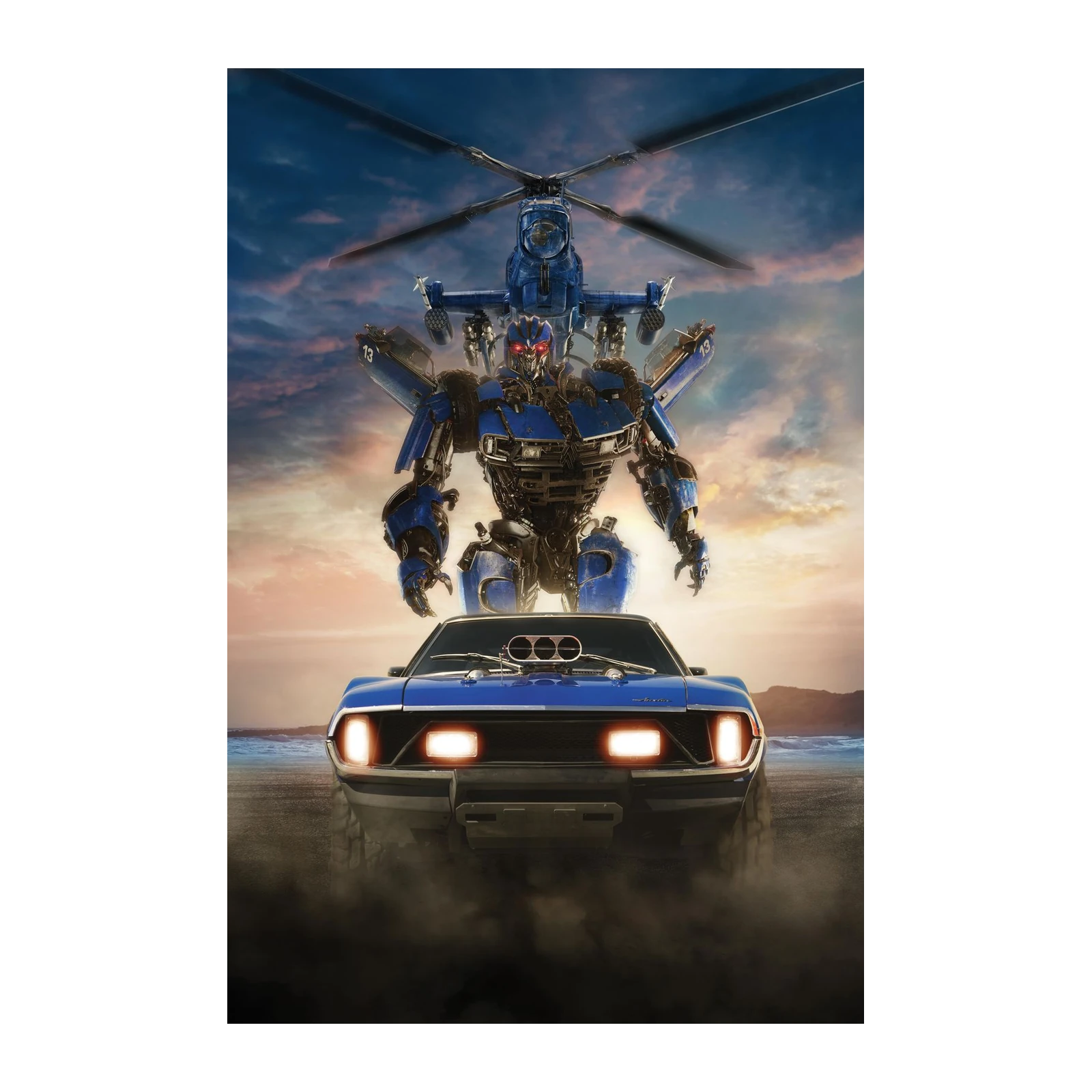 Powerful Blue Robot & Muscle Car Wall Art