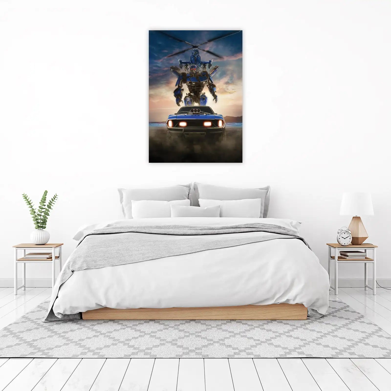 Powerful Blue Robot & Muscle Car Wall Art