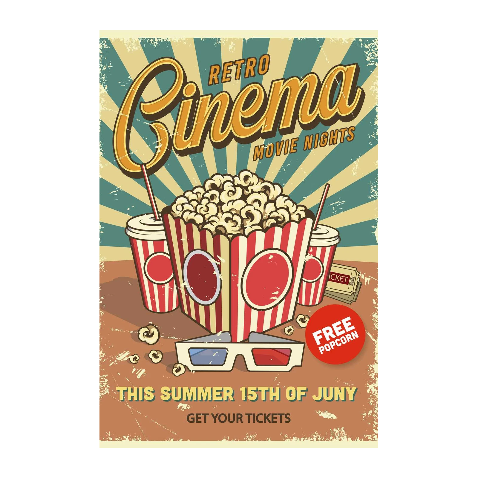 Retro Cinema Movie Nights Popcorn Wall Art