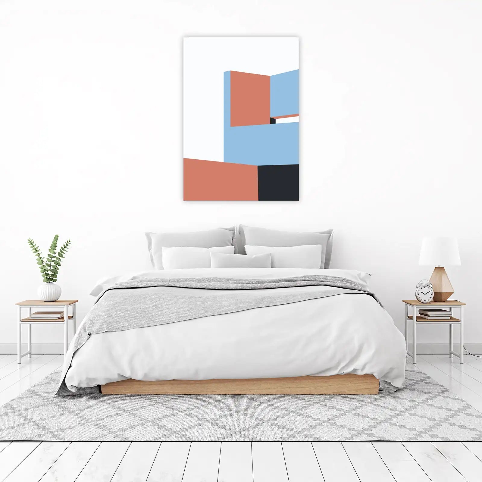 Geometric Serenity: Terracotta & Sky Blue Wall Art