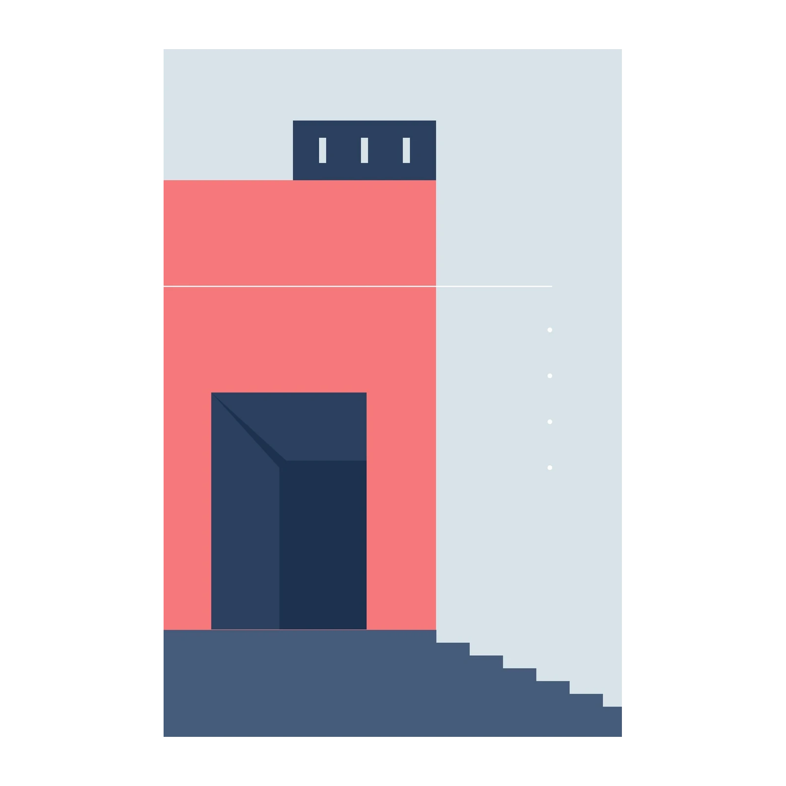 Modern Coral & Navy Geometric Building Wall Art