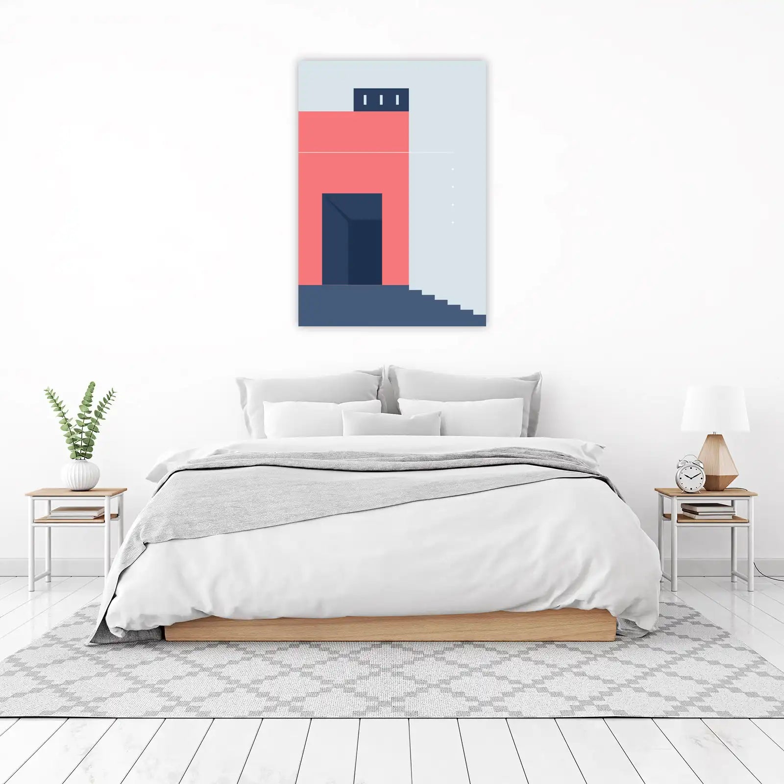 Modern Coral & Navy Geometric Building Wall Art