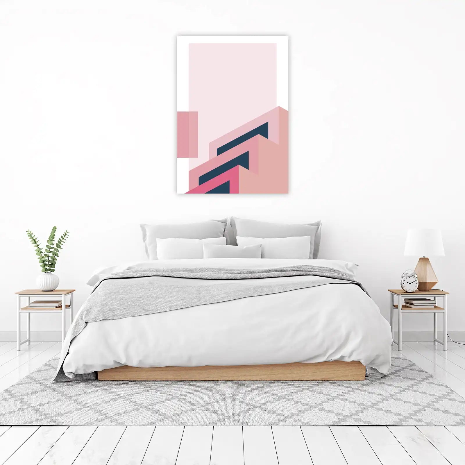 Geometric Blush & Navy Abstract Wall Art