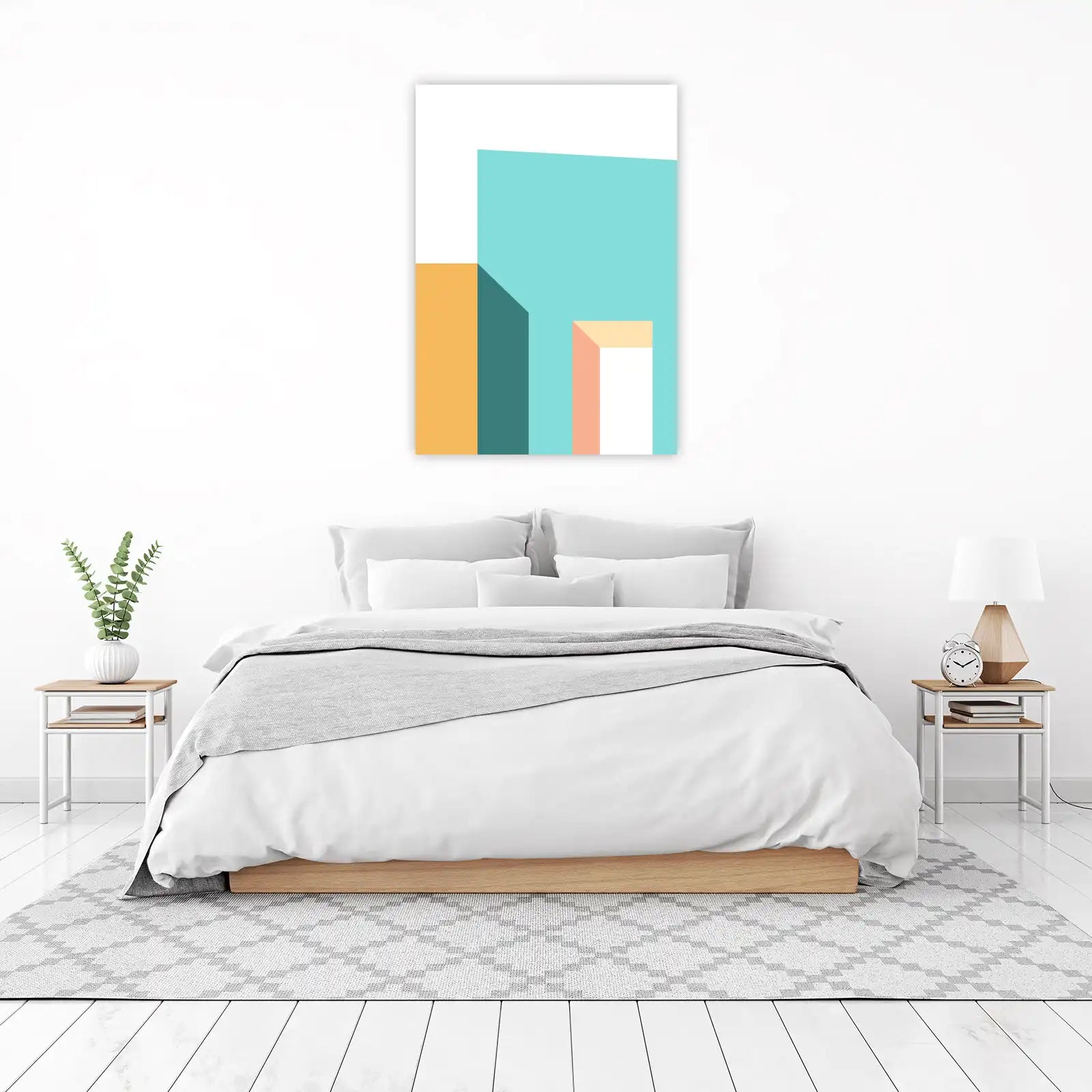 Abstract Geometric Teal & Peach Wall Art