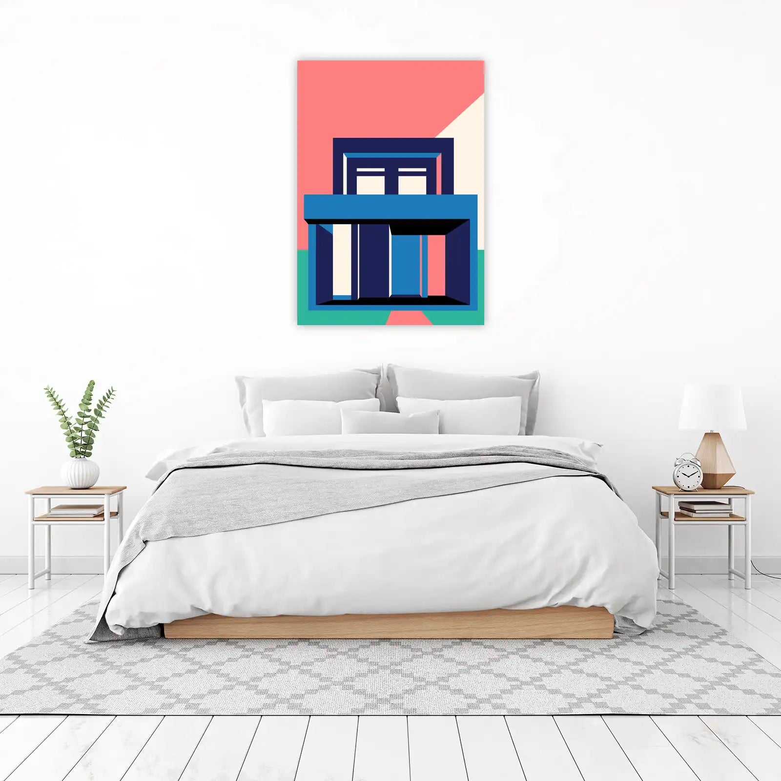 Geometric Abstract Blue Modern Art Wall Art