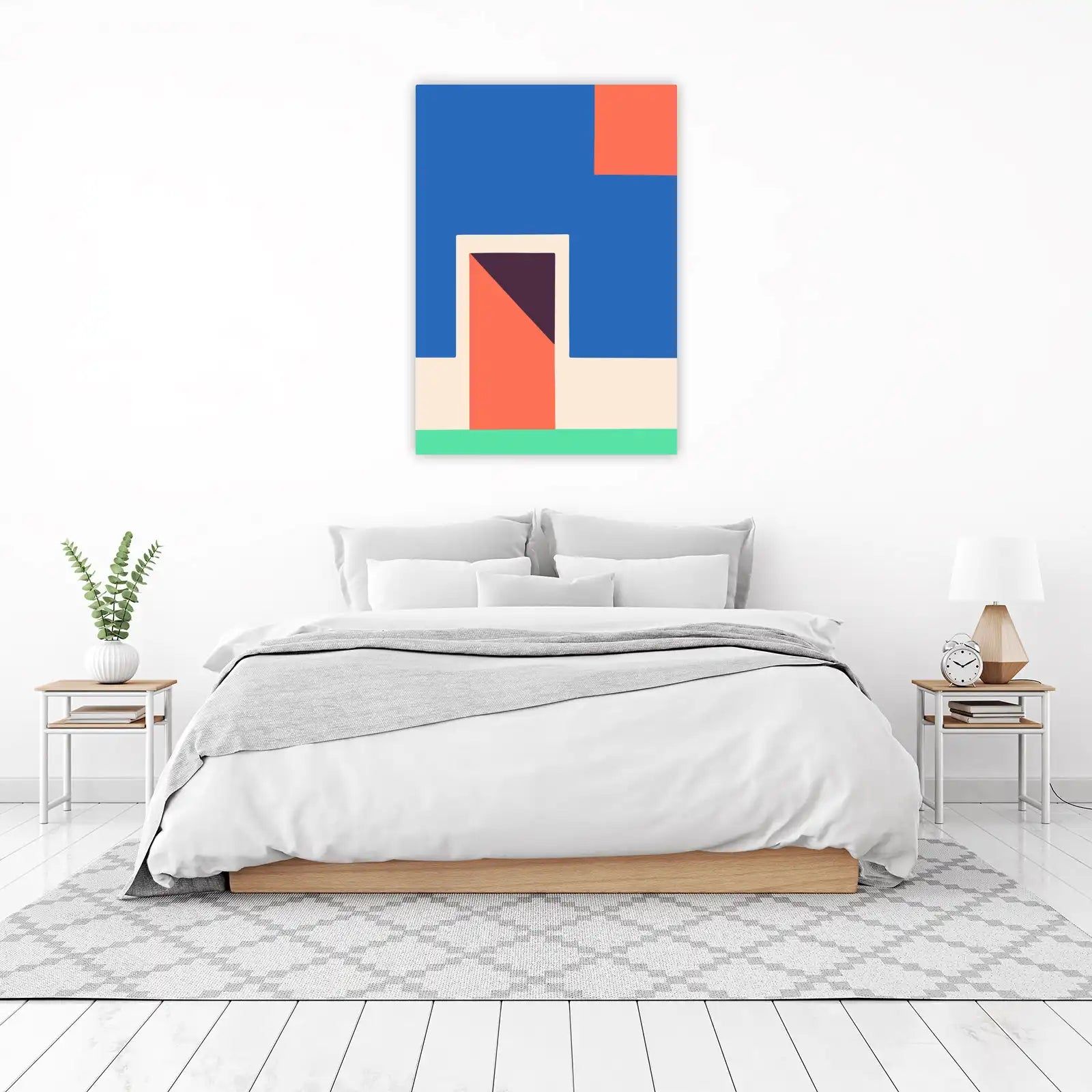 Modern Abstract Geometric Blue & Coral Wall Art