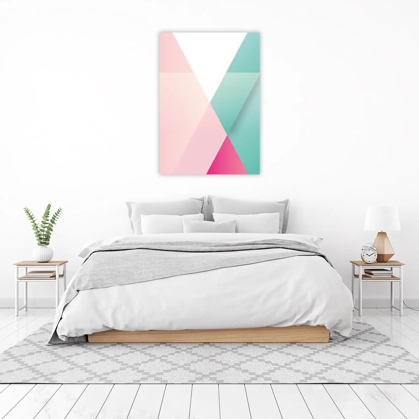 Modern Geometric Pink Teal White Wall Art