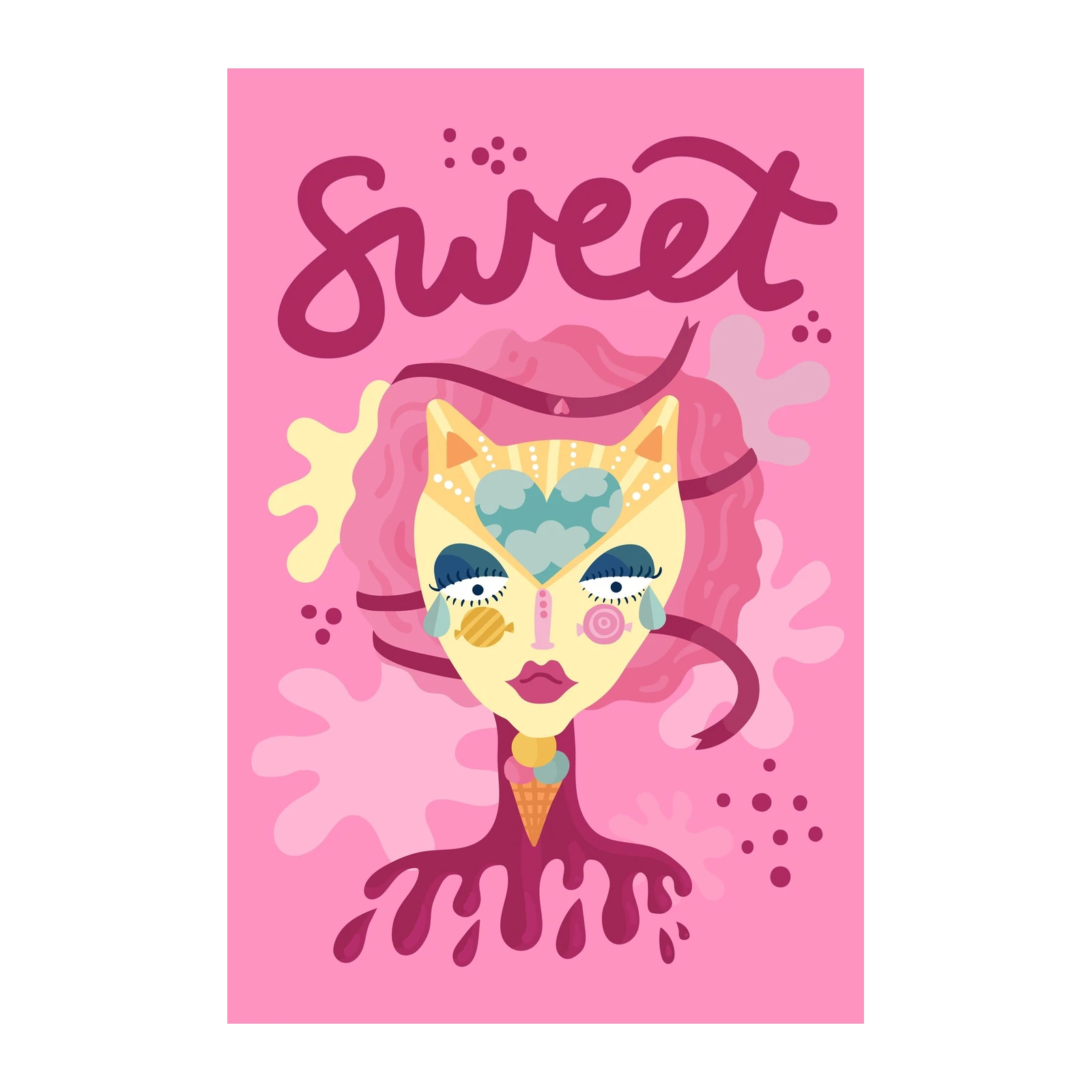Whimsical Sweet Cat Art Wall Art