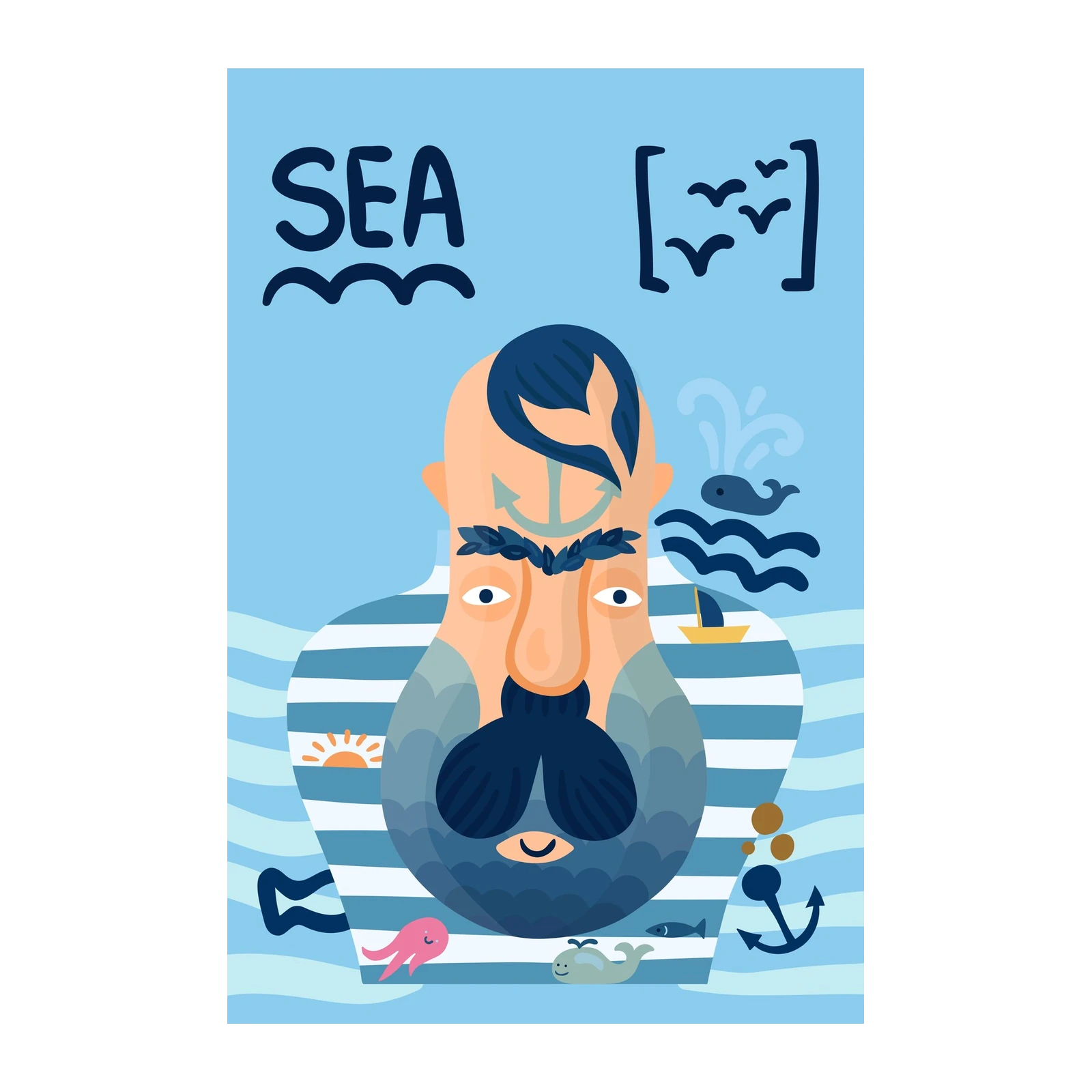 Whimsical Sailor & Ocean Life Wall Art