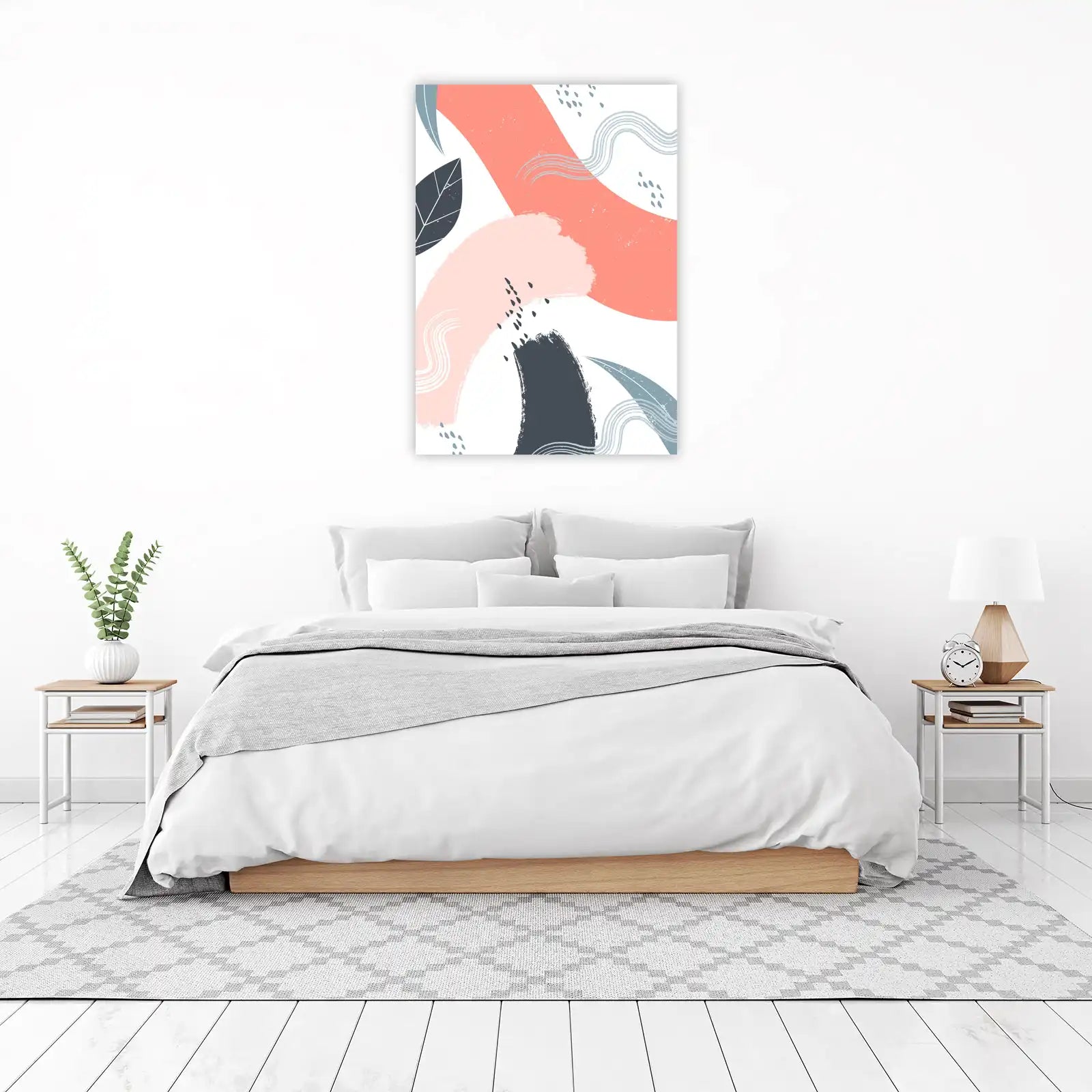 Abstract Coral & Teal Leaf Wall Art