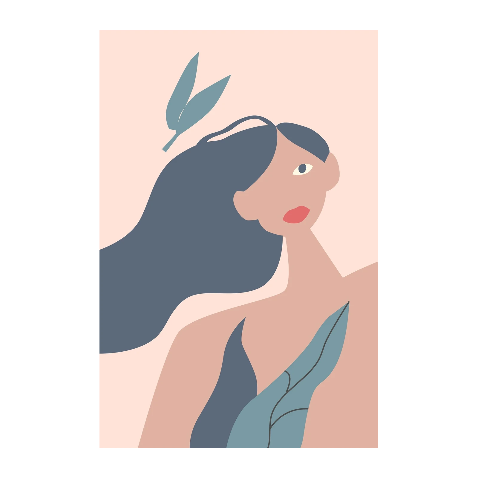 Serene Woman & Leaves Abstract Wall Art