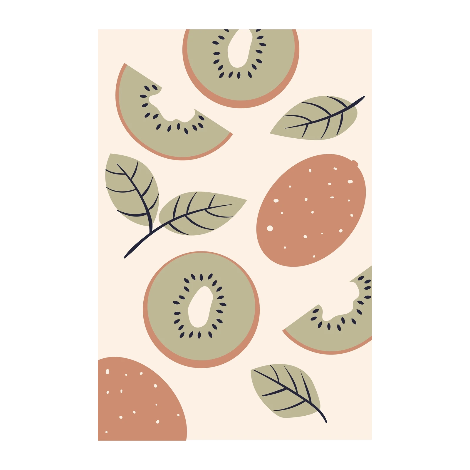 Abstract Kiwi Fruit & Leaves Wall Art