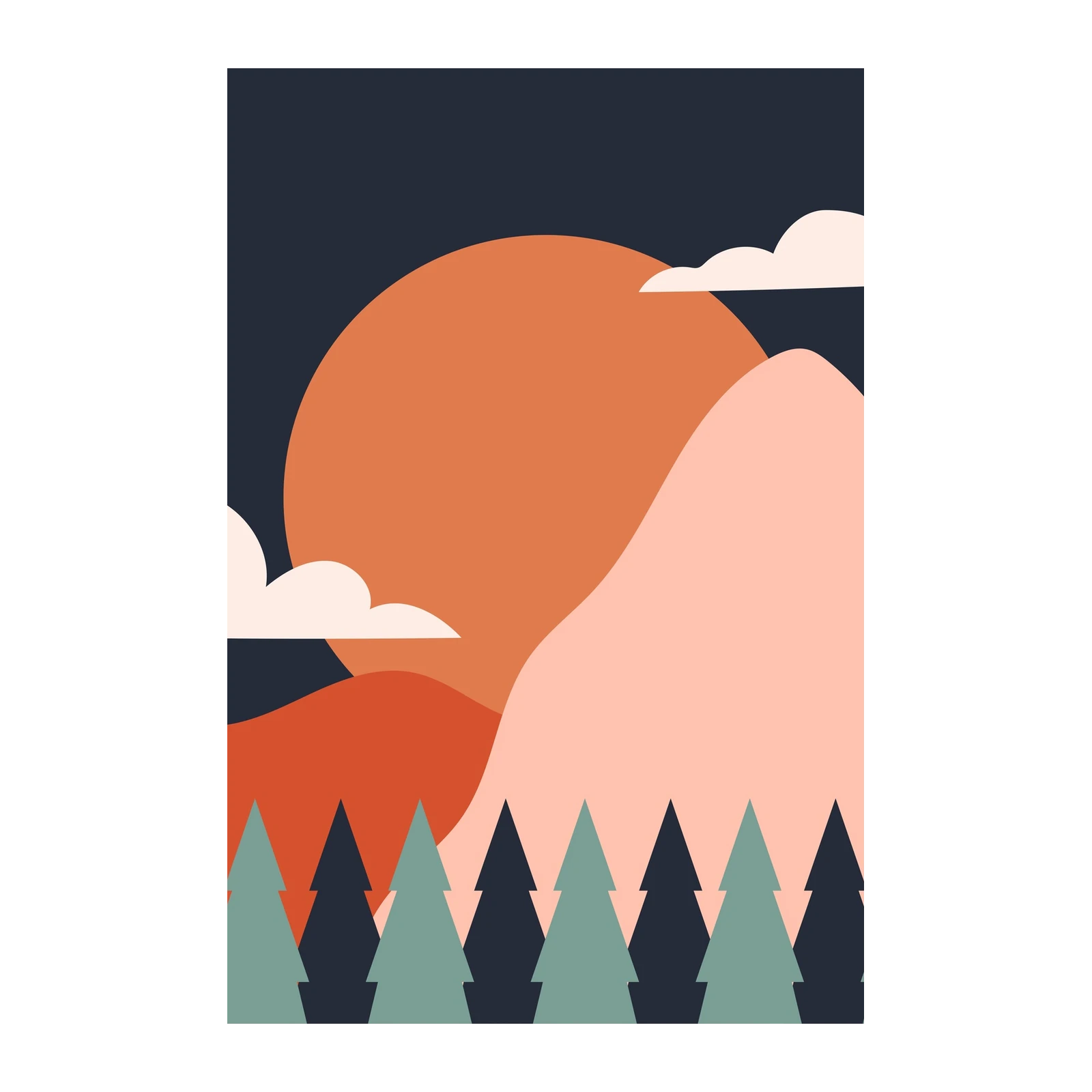 Minimalist Sunset Mountains & Trees Wall Art