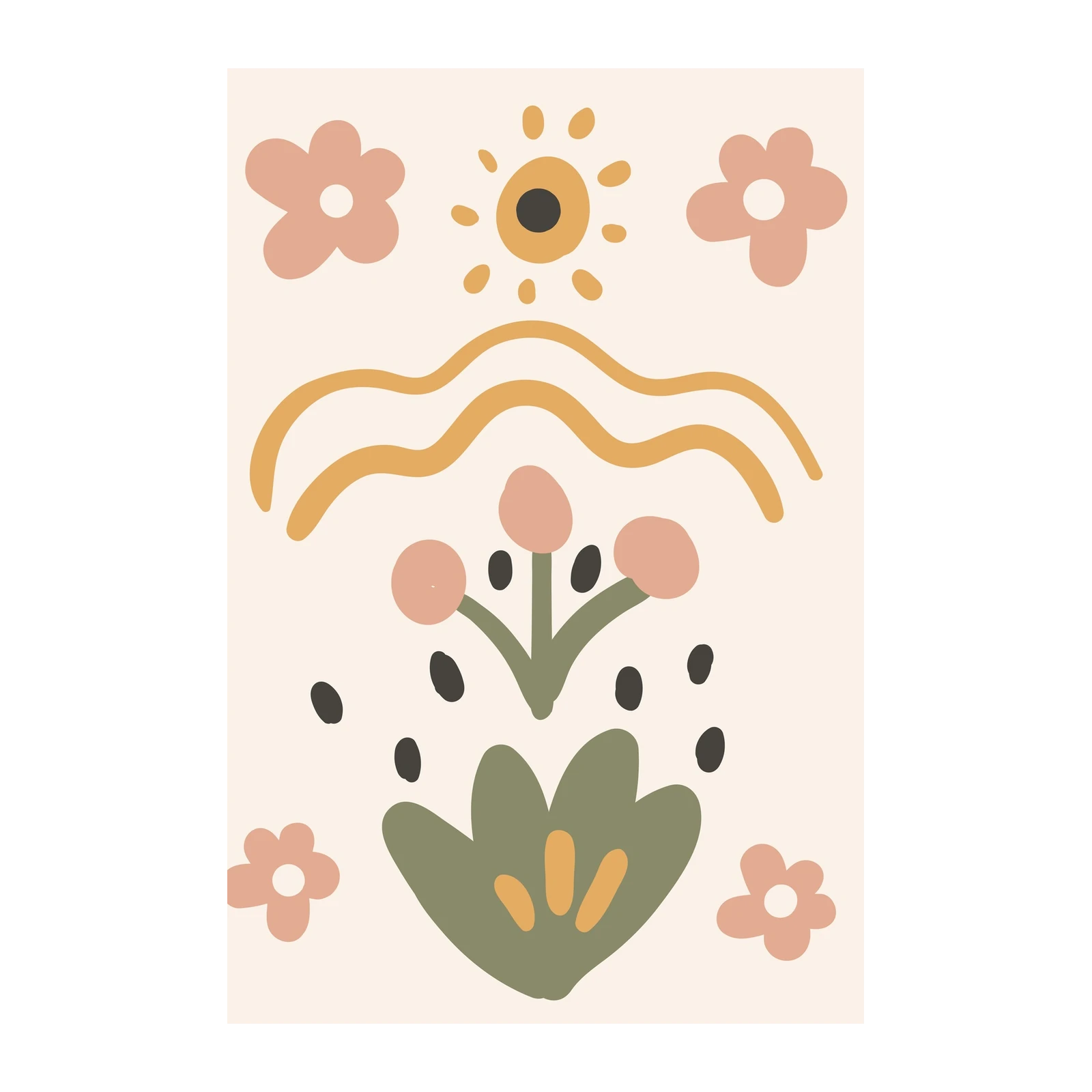 Boho Floral & Sun Abstract Wall Art