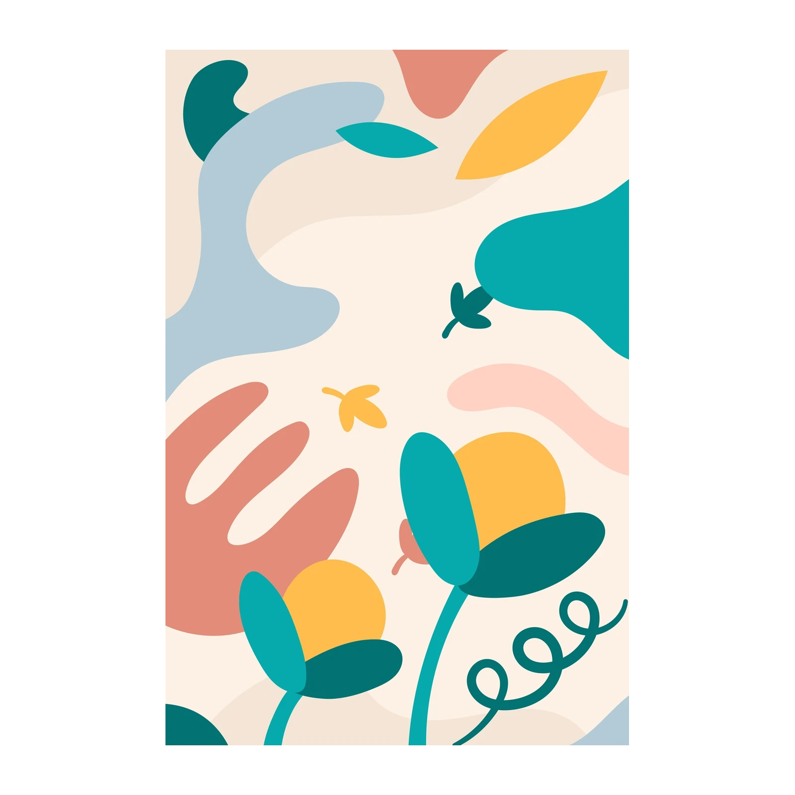 Abstract Floral Boho Mid-Century Wall Art