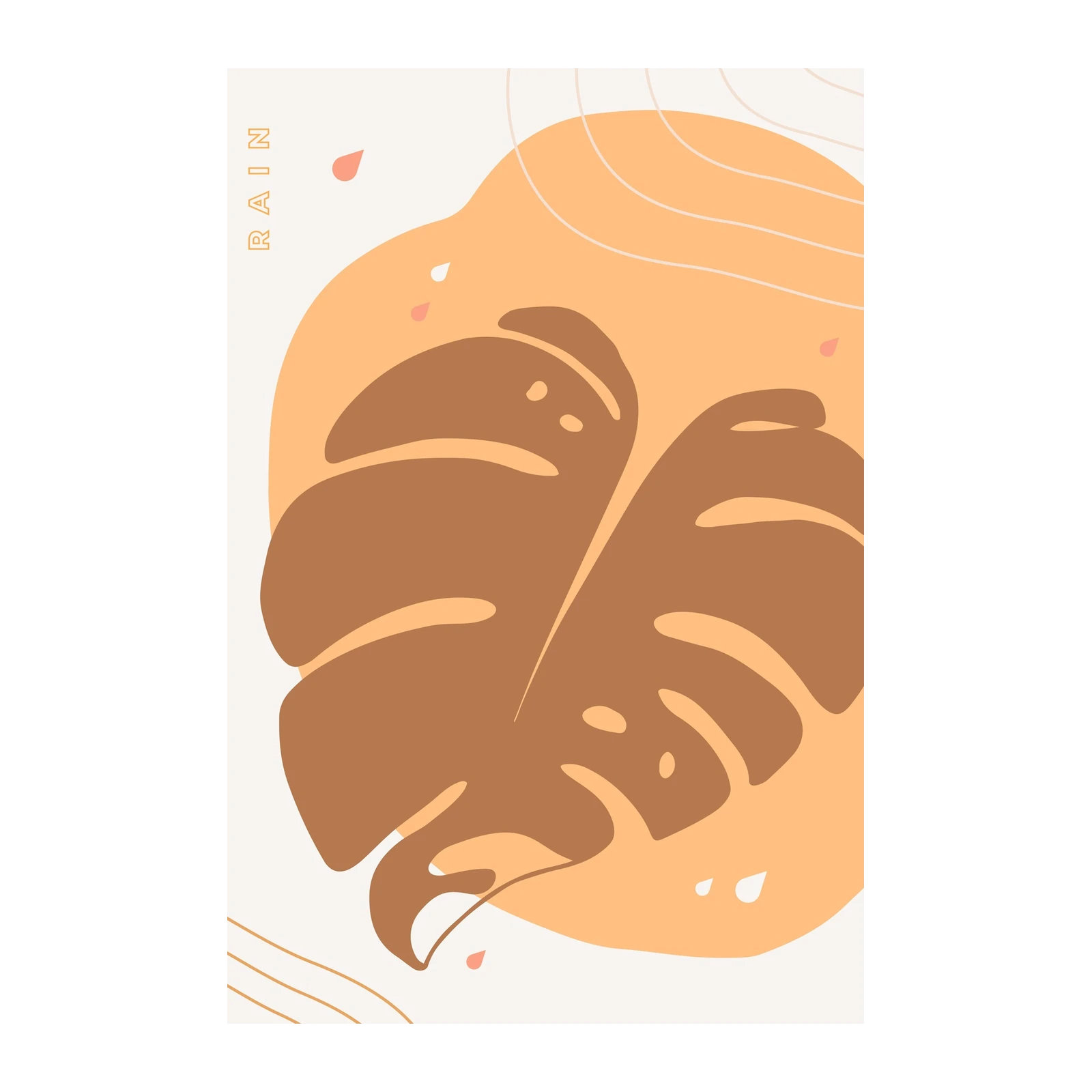 Monstera Leaf Abstract Boho Rainy Day Wall Art