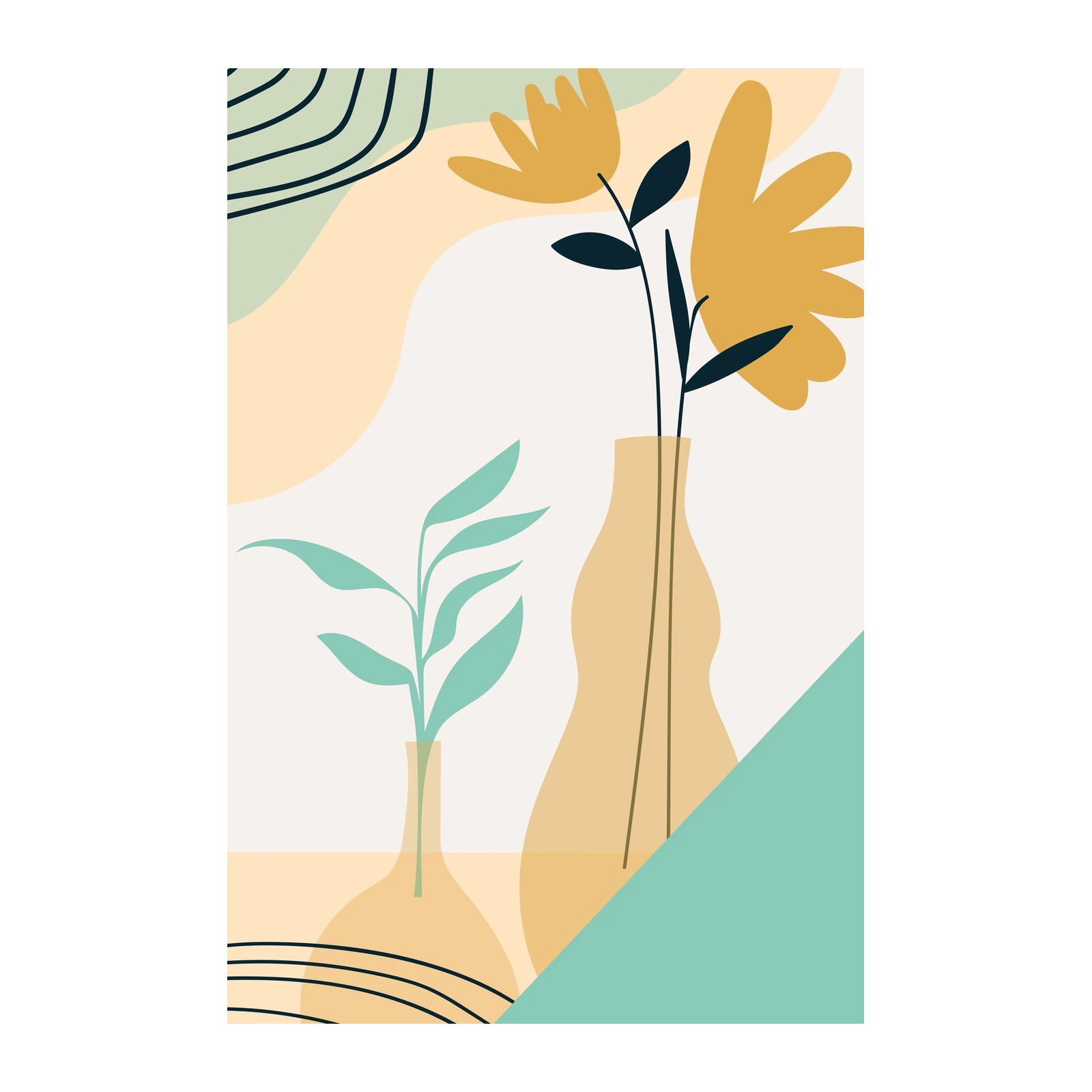 Abstract Floral Vases Mid-Century Modern Wall Art