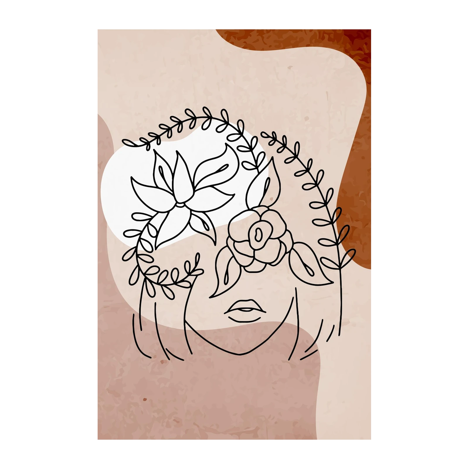 Boho Floral Face Line Art Wall Art