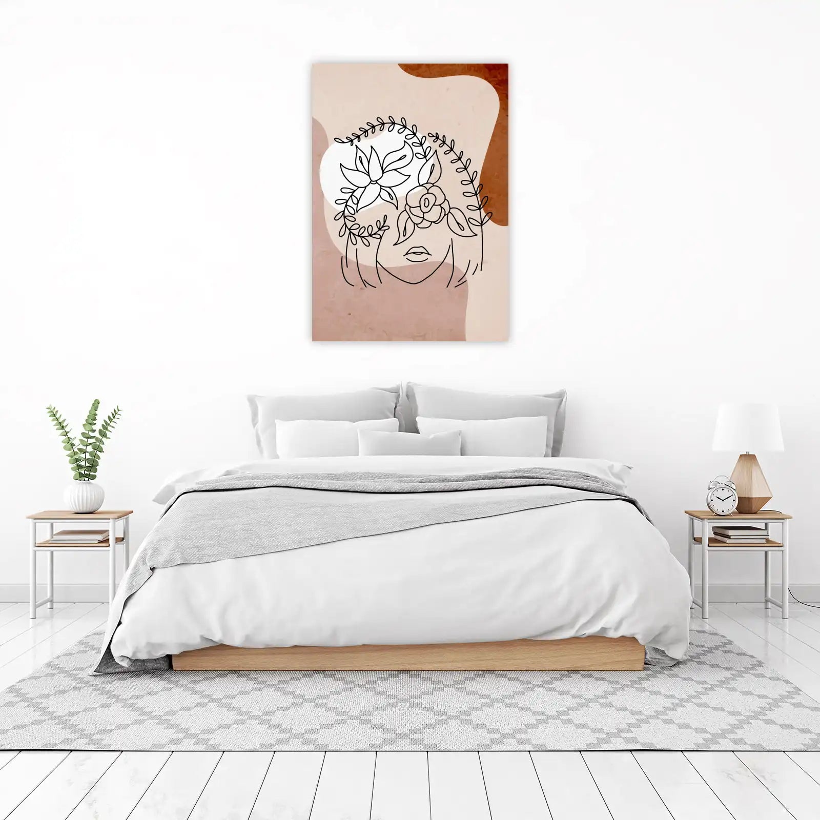 Boho Floral Face Line Art Wall Art