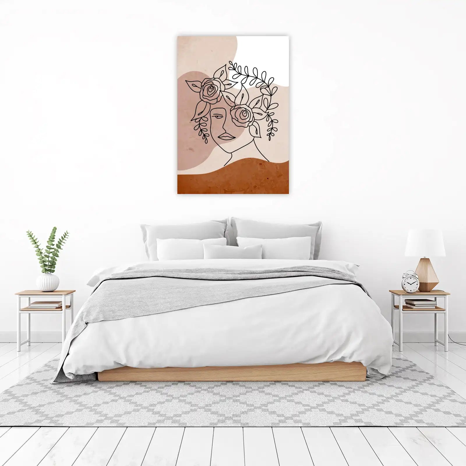 Boho Floral Face Line Art Wall Art
