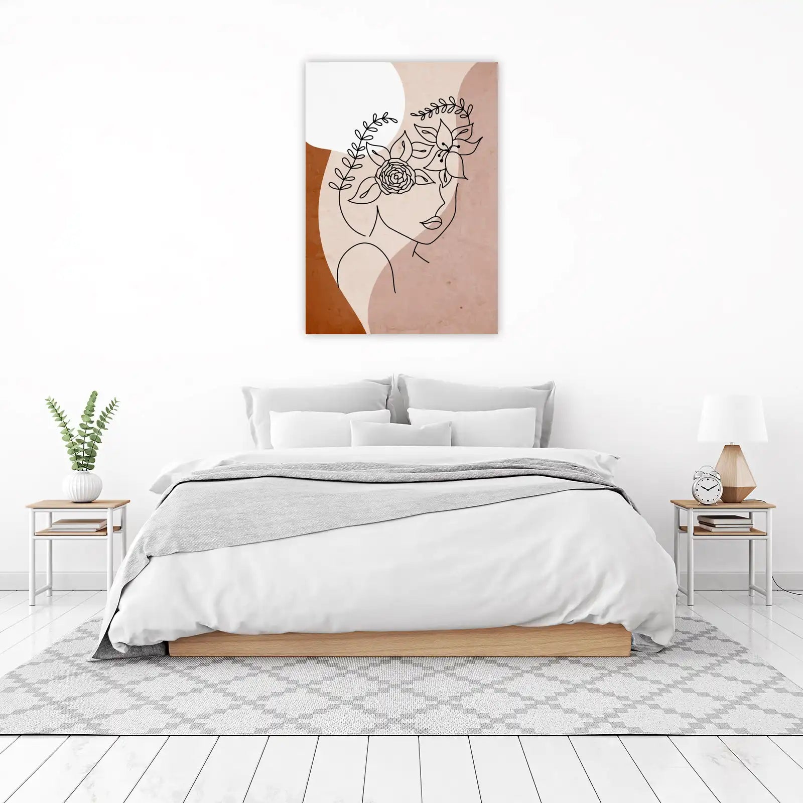 Boho Floral Line Art Woman Wall Art