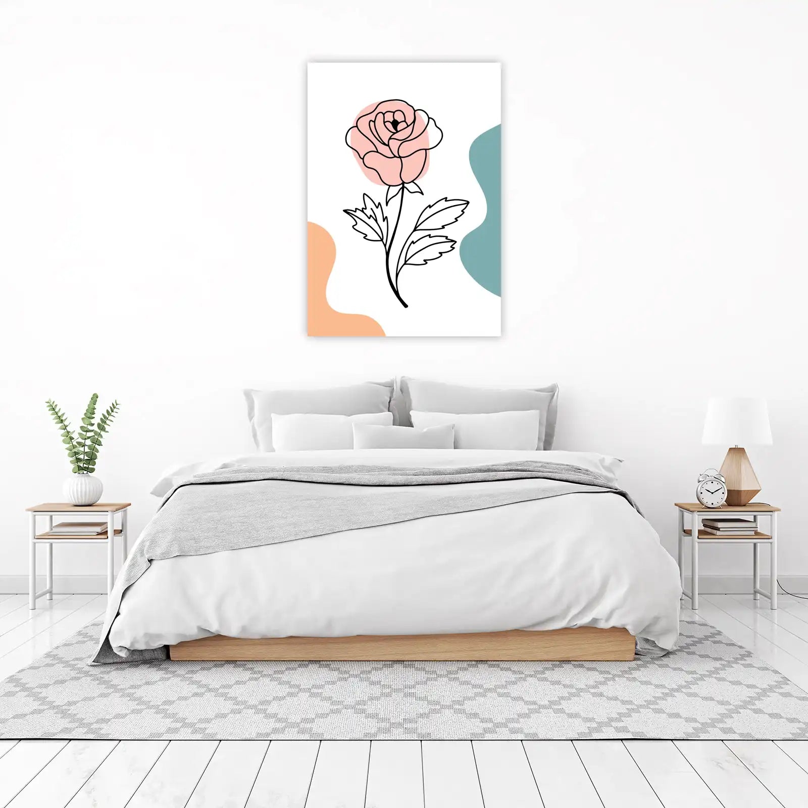 Blush Rose Botanical Line Art Wall Art