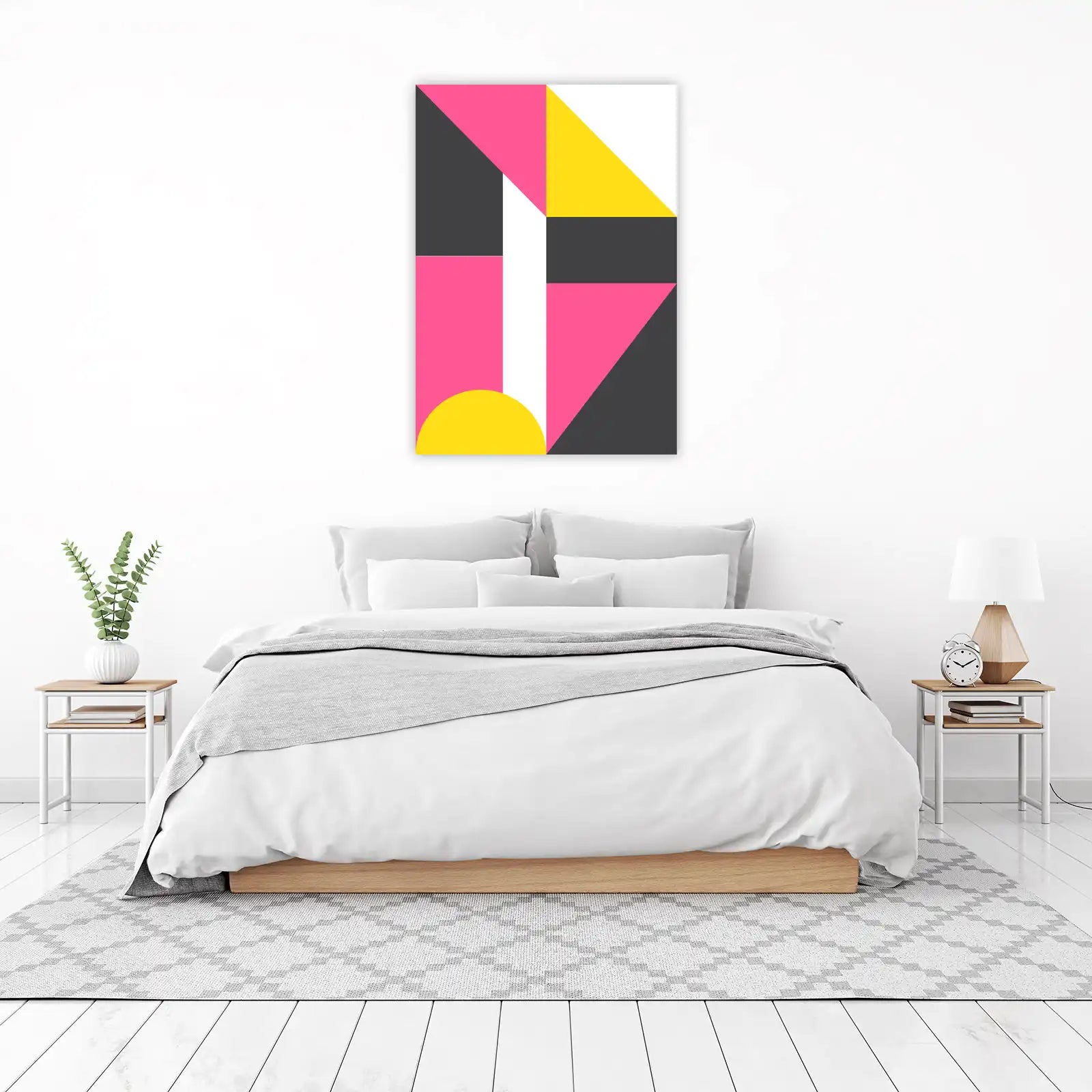 Vibrant Geometric Abstract Pink Yellow Wall Art