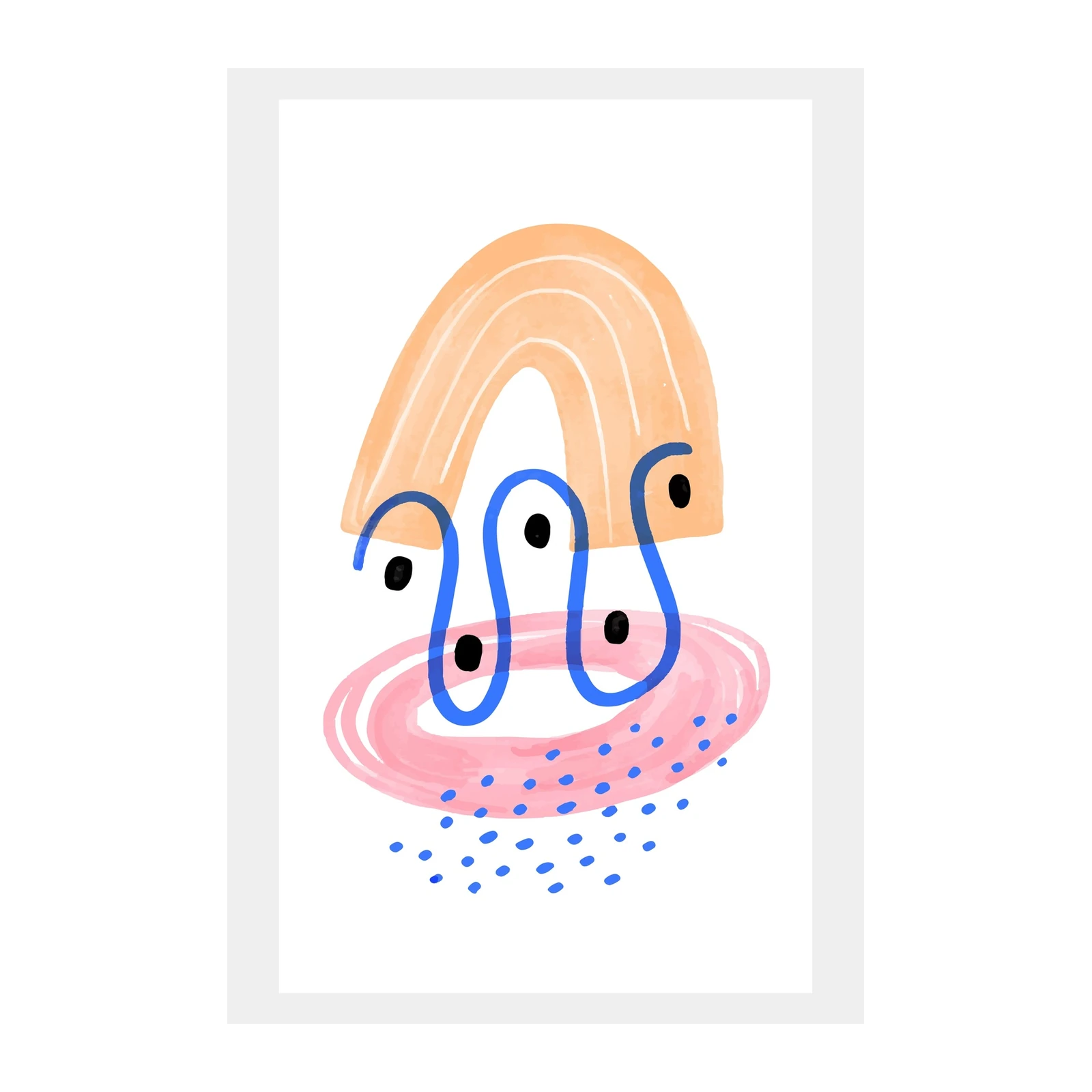 Boho Abstract Shapes Orange Blue Pink Wall Art