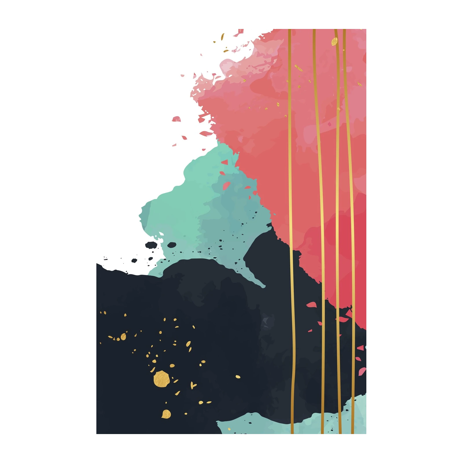 Abstract Gold Splatter Coral Teal Wall Art