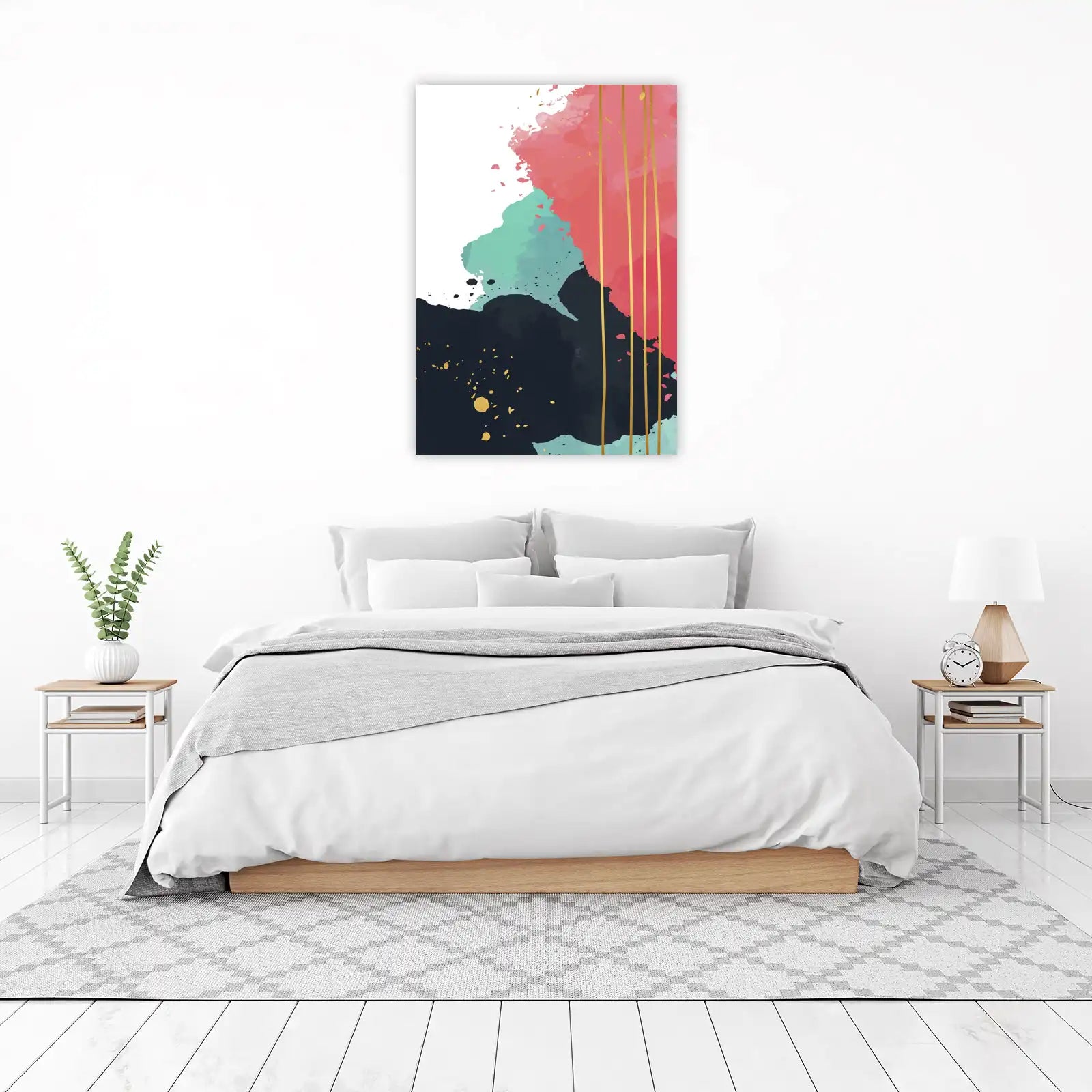 Abstract Gold Splatter Coral Teal Wall Art