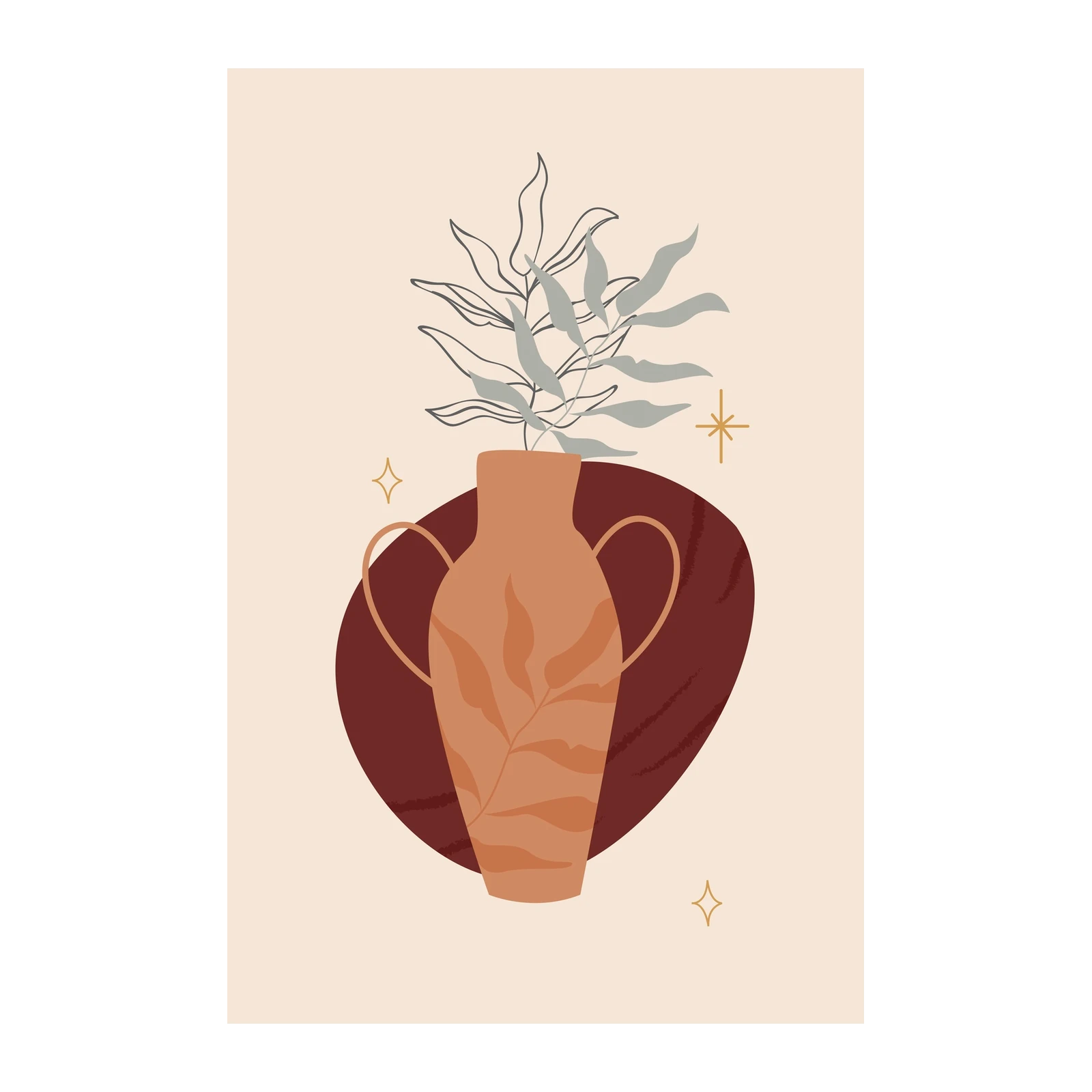 Boho Earthy Vase with Botanical Art Wall Art